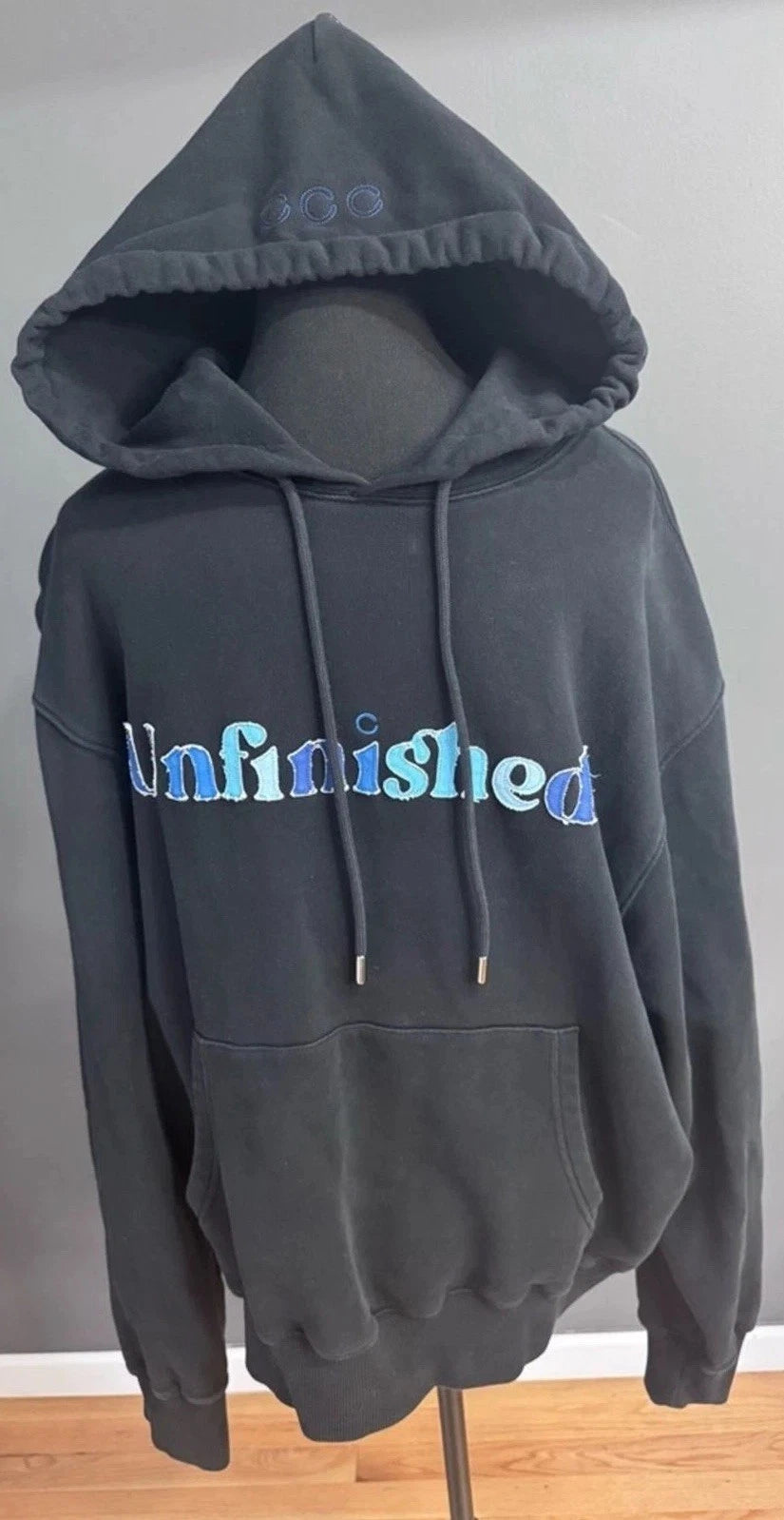 Unfinished Black Oversized Hoodie XL Graphic Made in Portugal Heavyweight Cotton