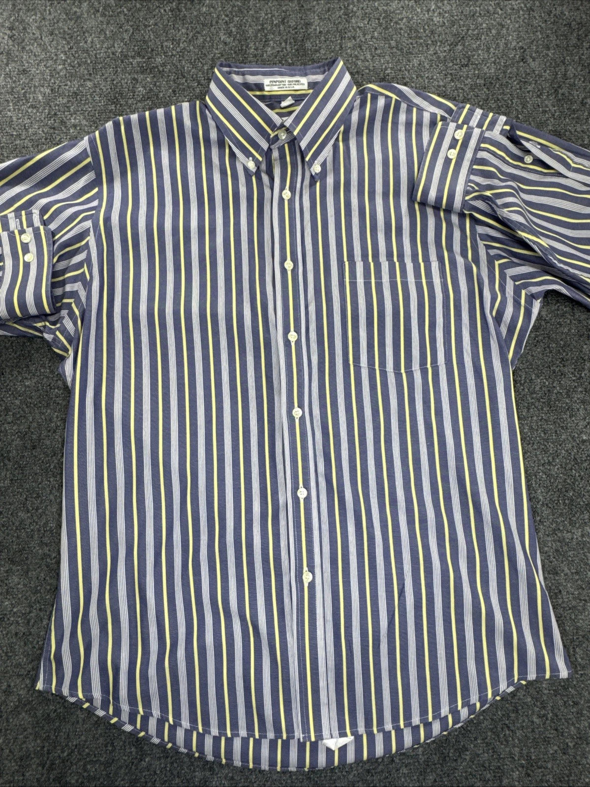 Vintage John Henry Pinpoint Oxford Shirt 16 32-33 Made USA Striped Pima