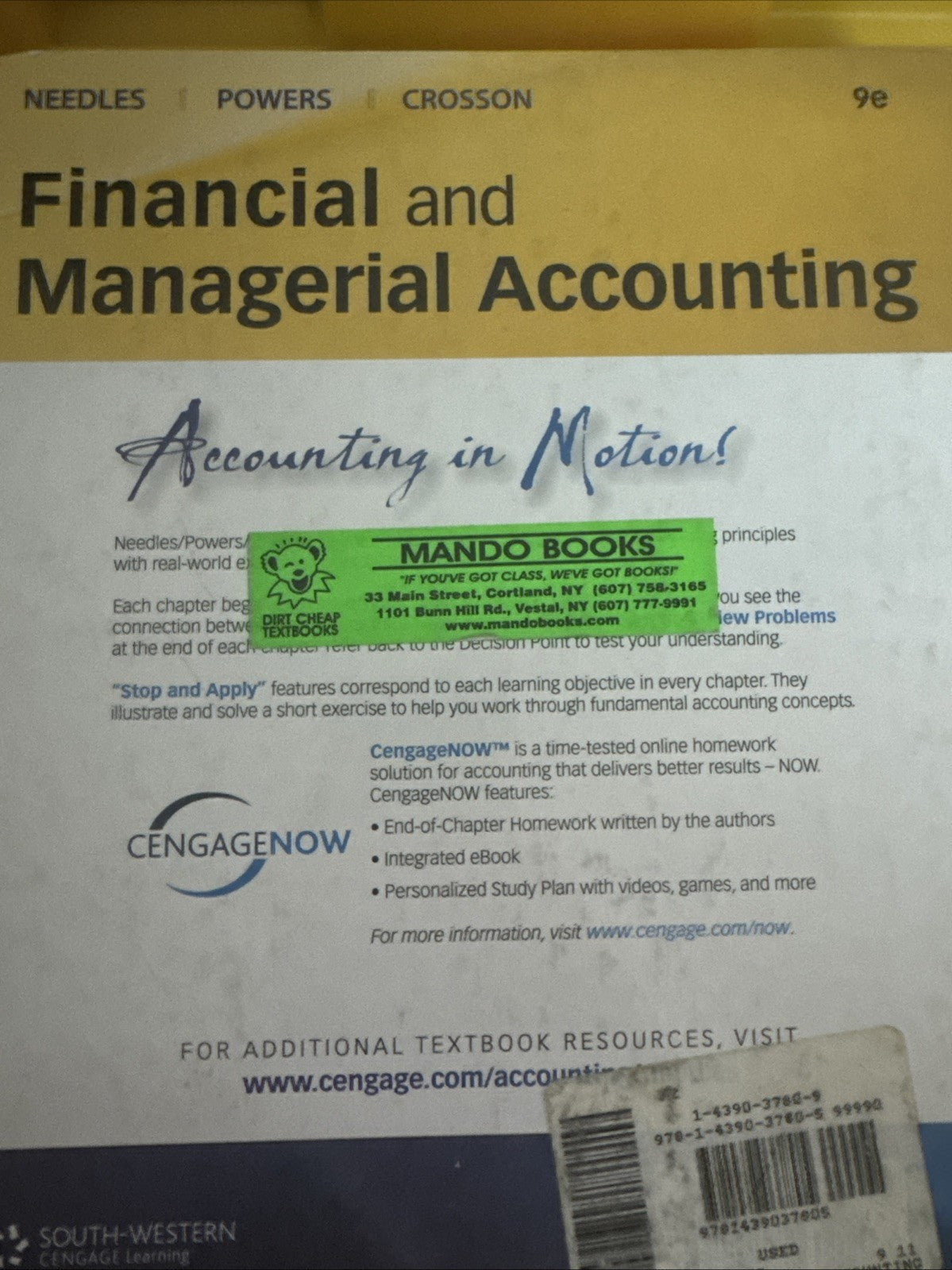 Fianncial and Managerial Accounting 9th Edition Hardcover Needles Beiverd Book