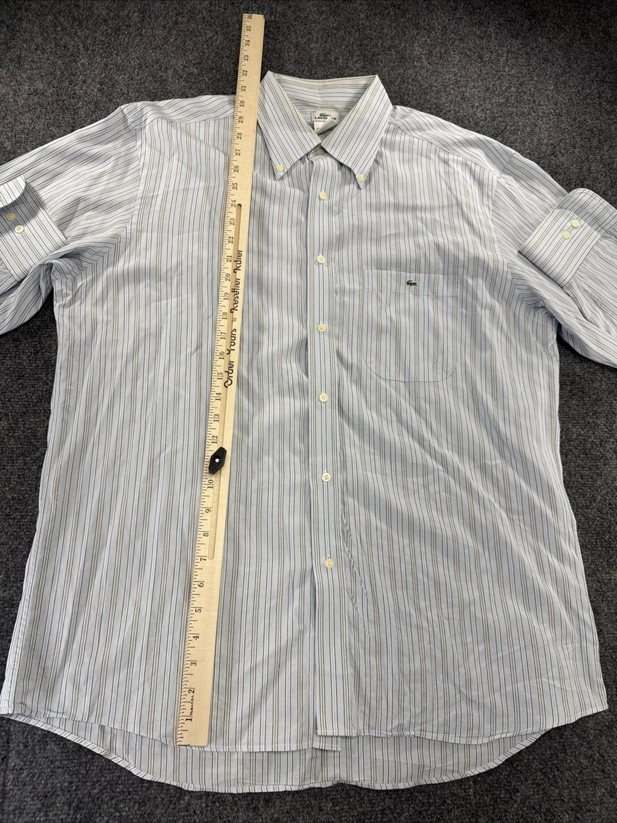Vintage Lacoste Shirt Men’s 44 XL Light Blue Stripe Hong Kong Cotton Button Down