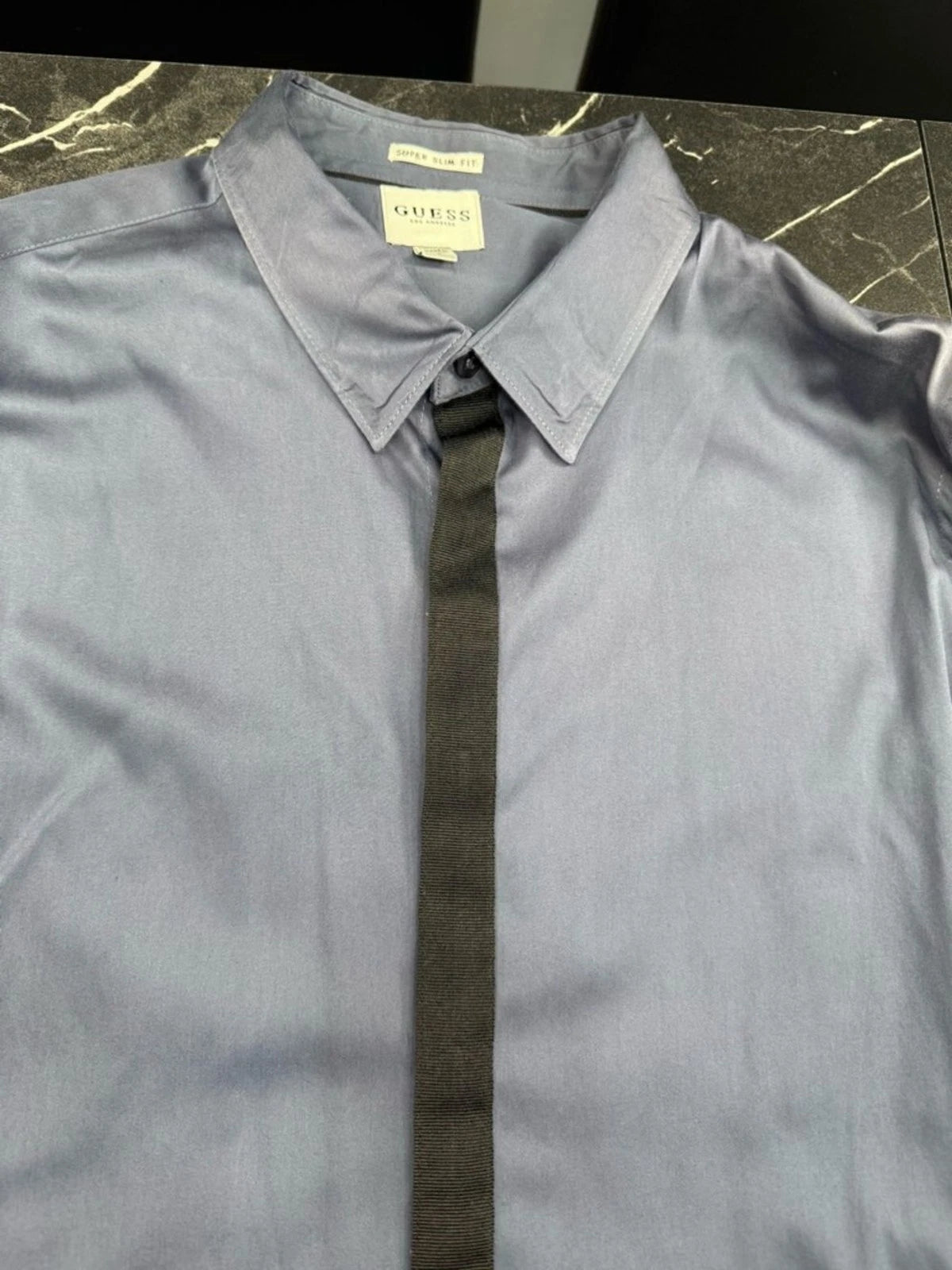 Guess Blue Black Contrast Dress Shirt Men's Large Button Up EUC Business Casual