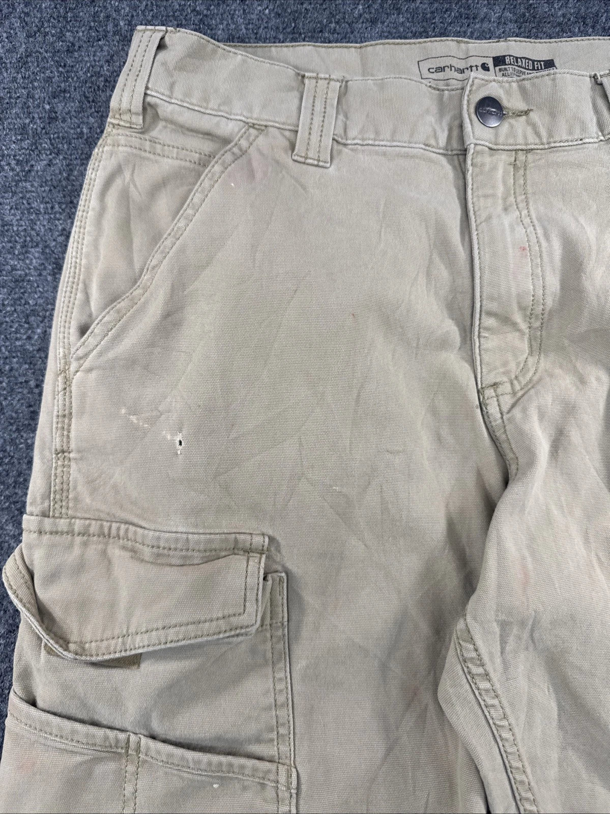 Carhartt Relaxed Fit Cargo Pants Men’s 31x32 Khaki Distressed Workwear