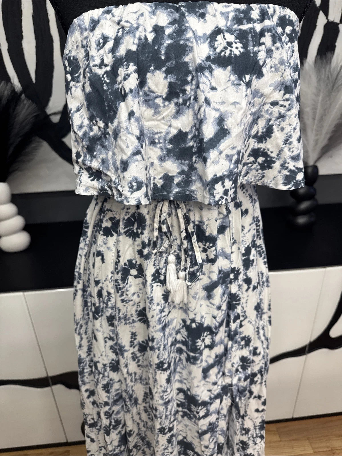 Japna Tie Dye Strapless Maxi Dress Women's Small Blue White Boho NWT