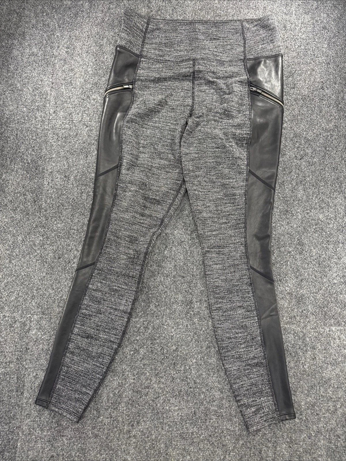 Athleta Herringbone Luxe Metro Drifter Leggings M Faux Leather Black Gray BNWOT
