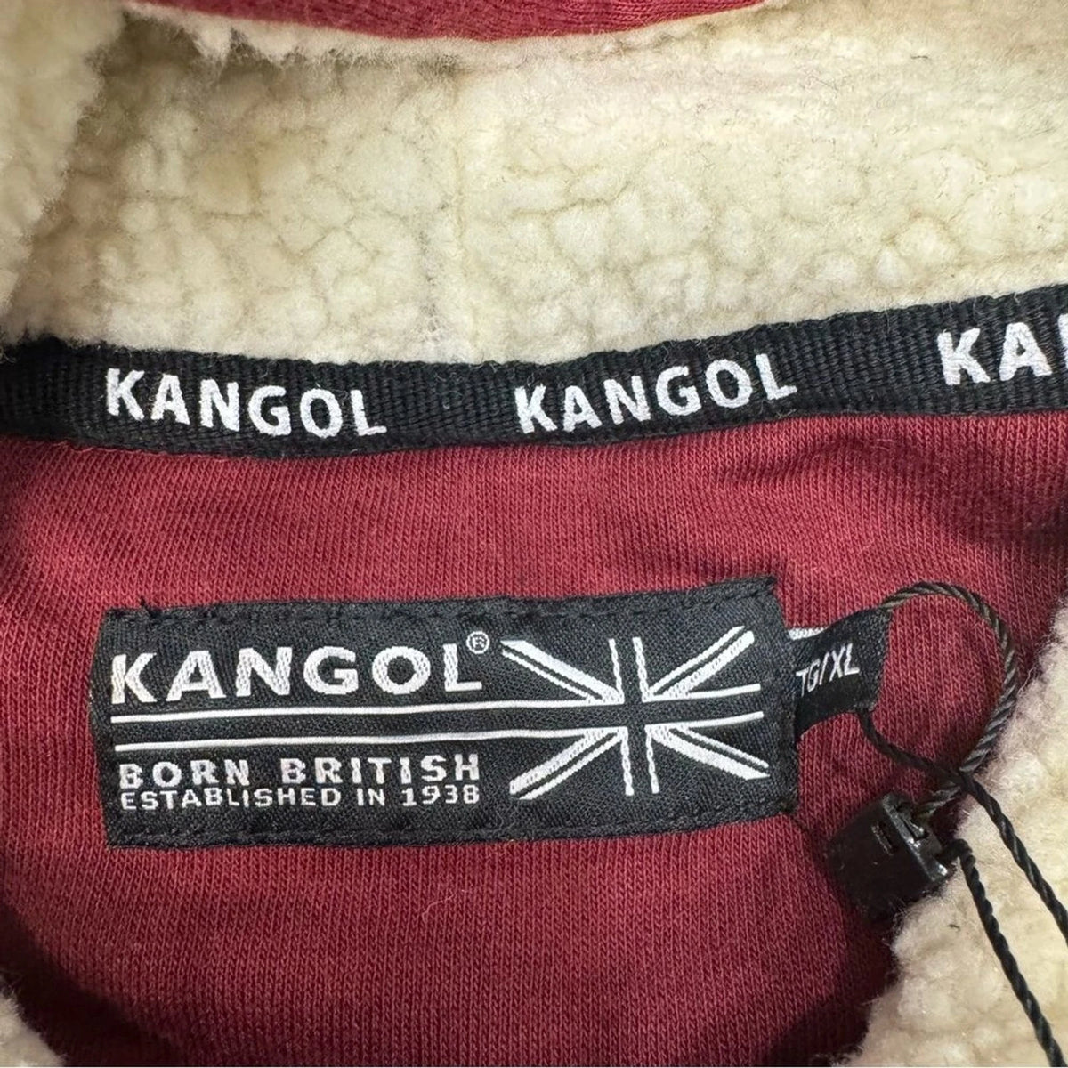 Kangol Men’s Sherpa Lined Hoodie XL Maroon Burgundy Streetwear BNWT