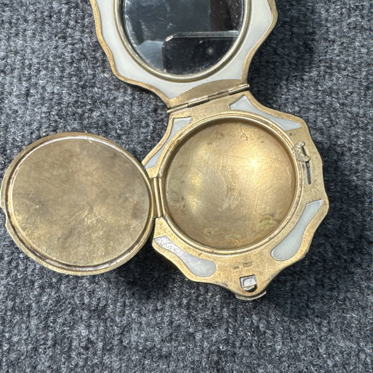 Vintage Soviet 875 Silver Gilded Shell Compact Mirror Makeup Box 90g USSR