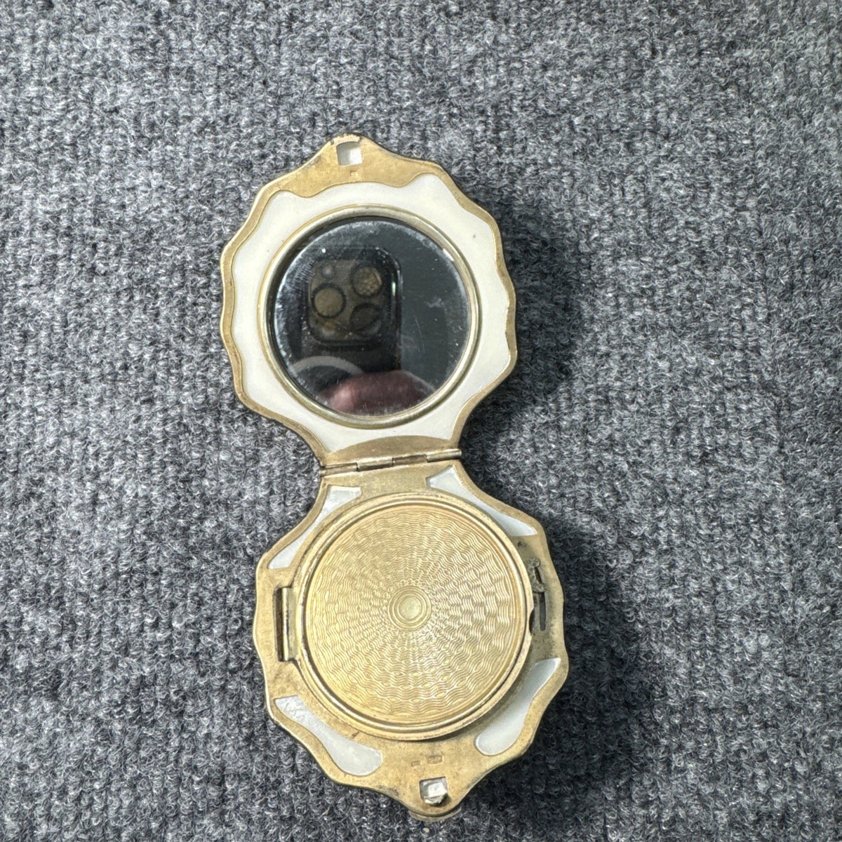 Vintage Soviet 875 Silver Gilded Shell Compact Mirror Makeup Box 90g USSR