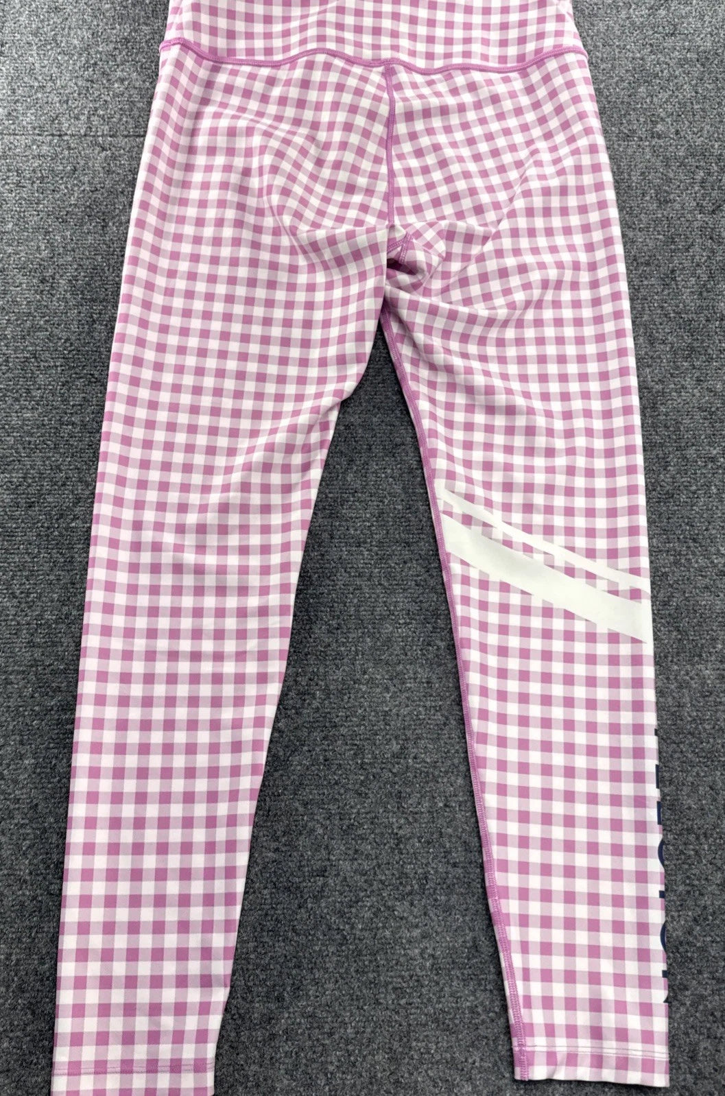 Peloton Leggings Womens L Pink White Gingham Check High Rise Logo Workout Pants