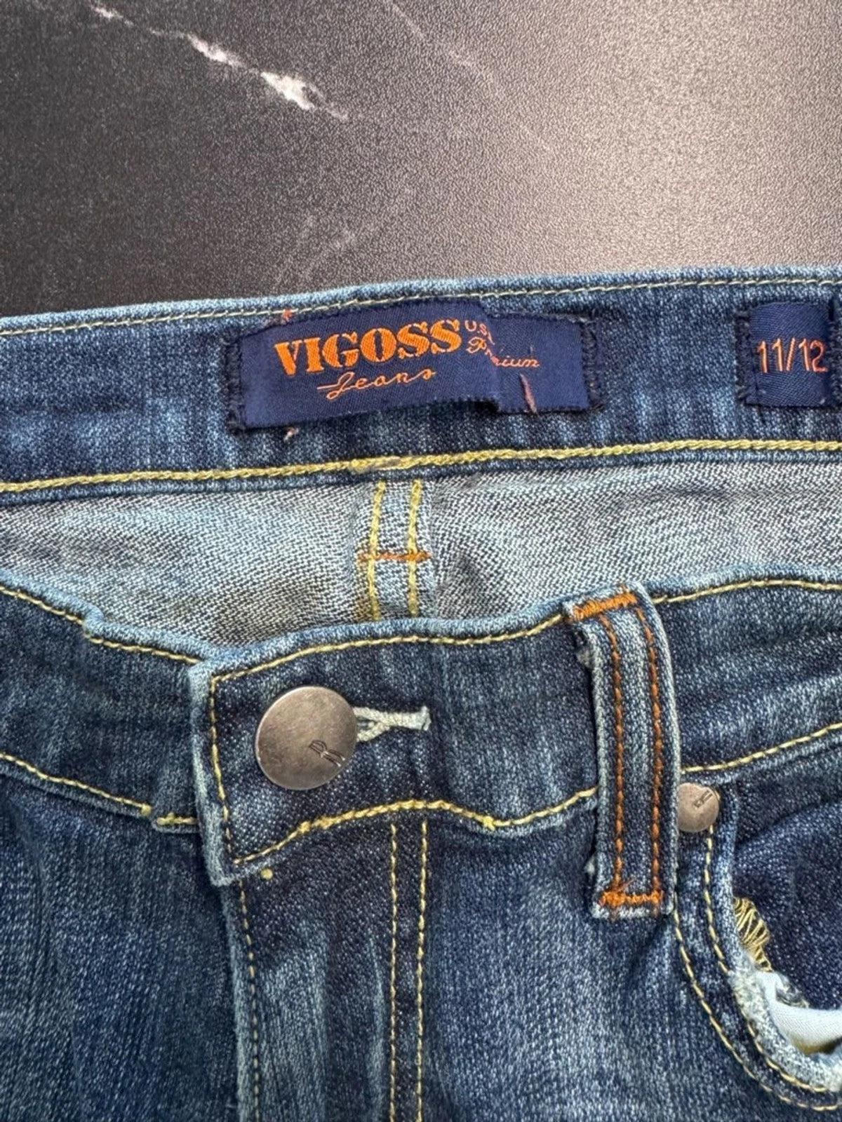 Vigoss Mid Blue Flare Jeans Juniors 11/12 Distressed Retro Denim Trendy