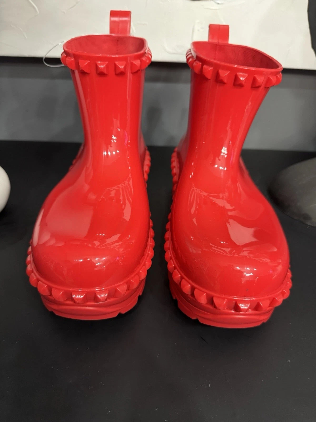 Carmen Sol Graziano Jelly Rain Boots Women’s 6 Red Studded Italy BNWOT