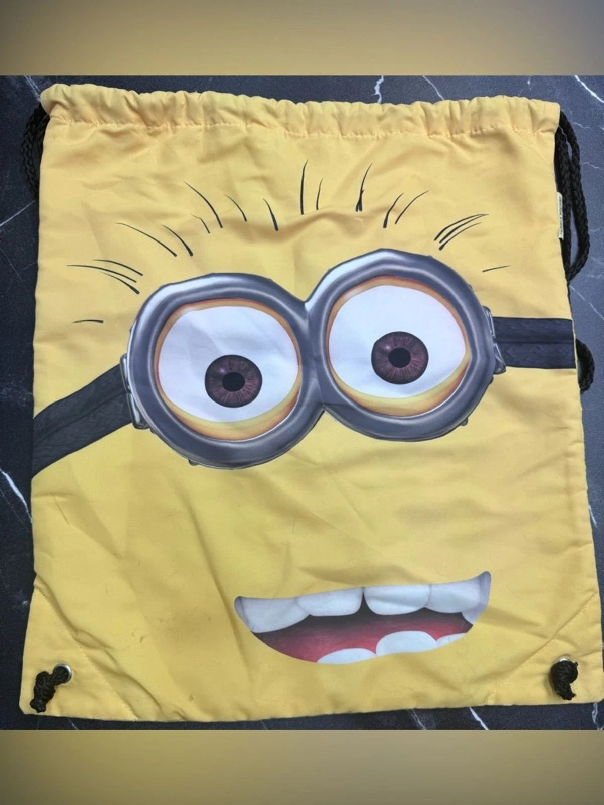 Universal Studios Minions Yellow Drawstring Bag Black Handles Travel Tote