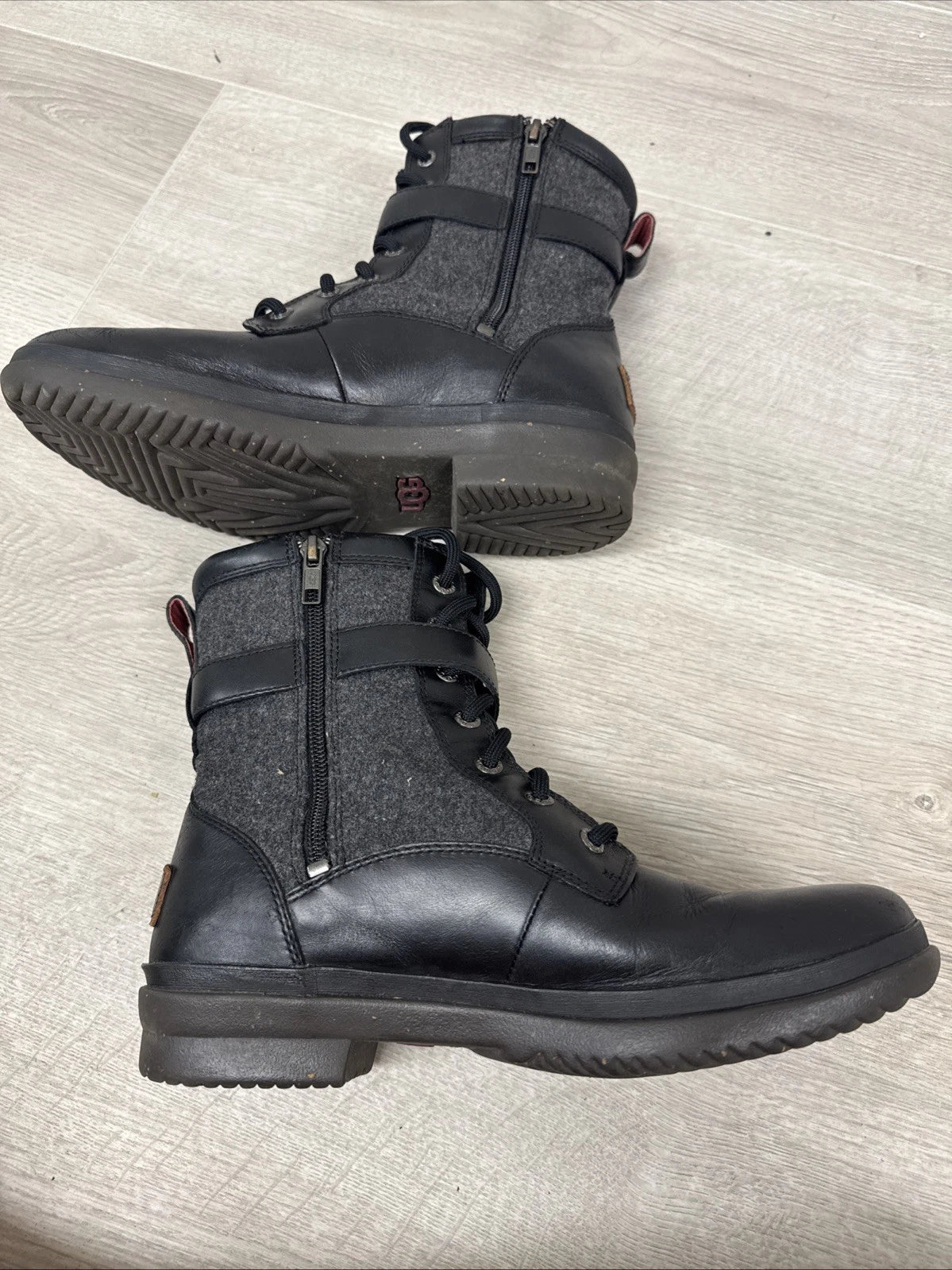 UGG Kesey Boots Women 8 Black Leather Wool Waterproof Lace Up 1005264