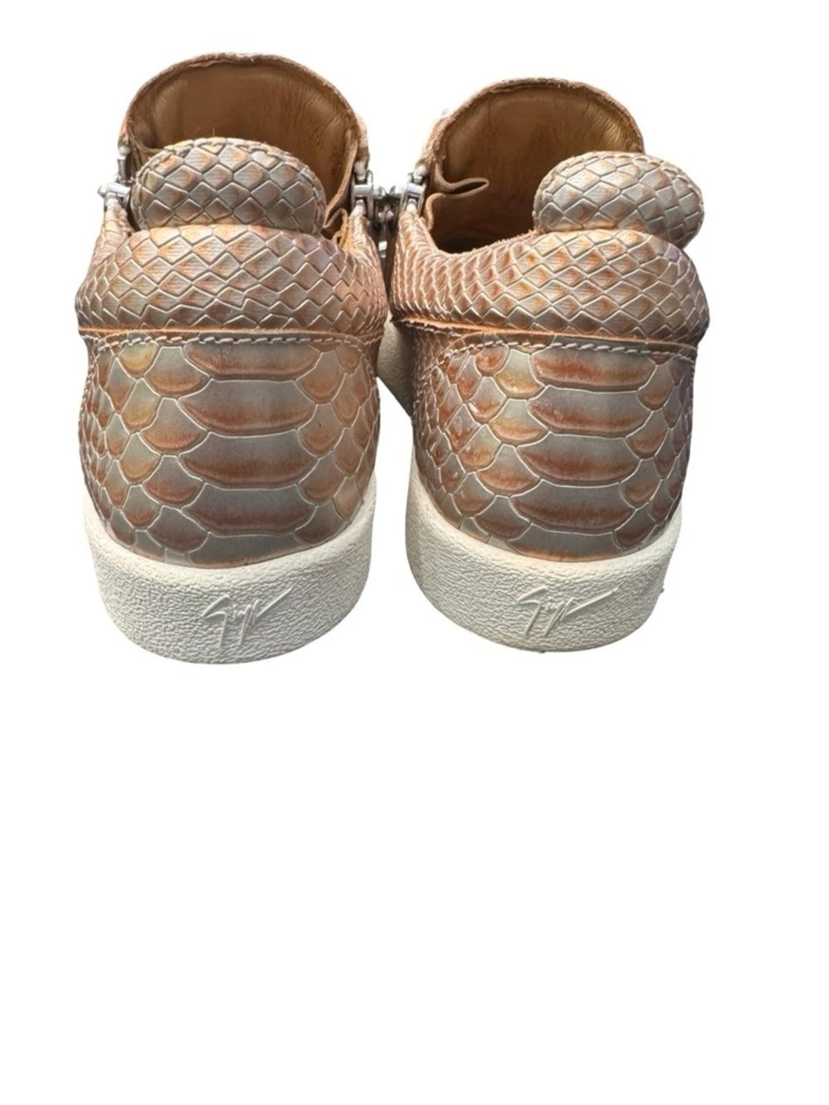 Giuseppe Zanotti Frankie Gold Python Leather Sneakers EU 38 Double Zip Italy