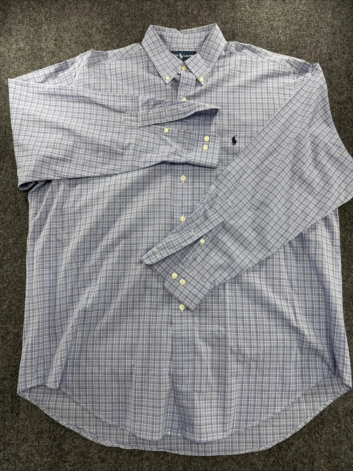 Ralph Lauren Yarmouth Shirt 16.5 34/35 Blue Plaid Blue Pony Cotton BNWOT
