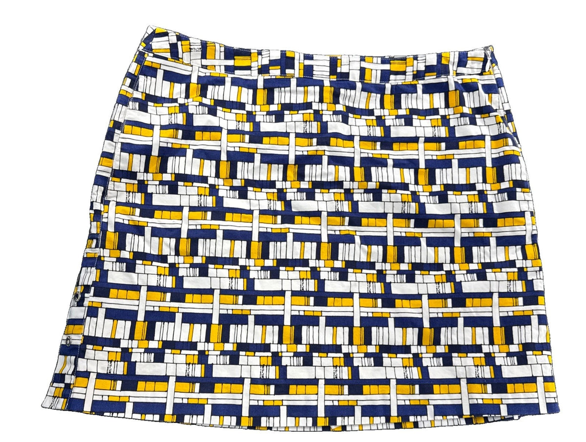 Lizgolf Women’s Golf Skort Skirt Blue Yellow Geometric Print Size 12