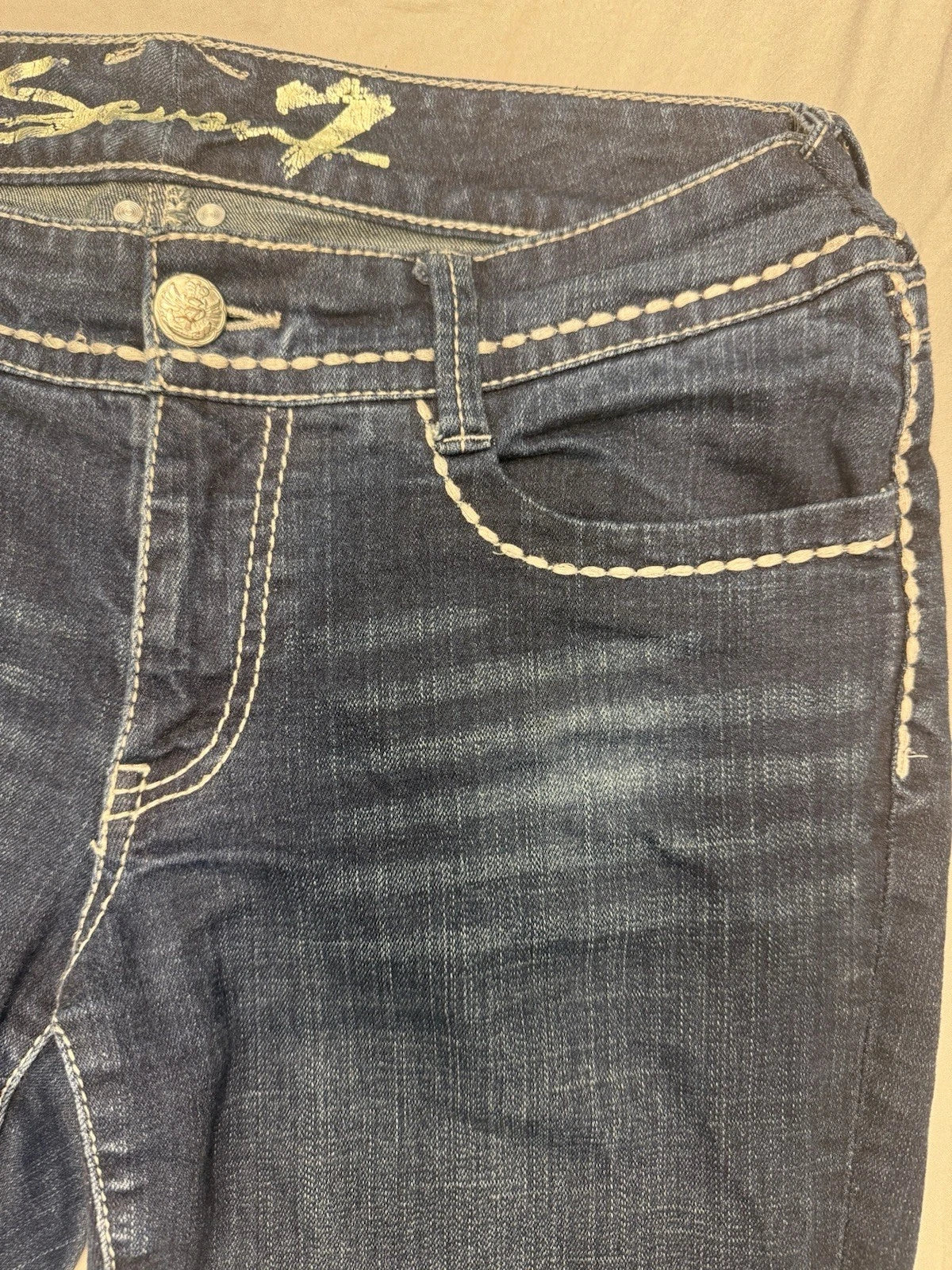 Vintage Seven For All Mankind Skinny Jeans Womens 10 Blue White Stitching Y2K EU