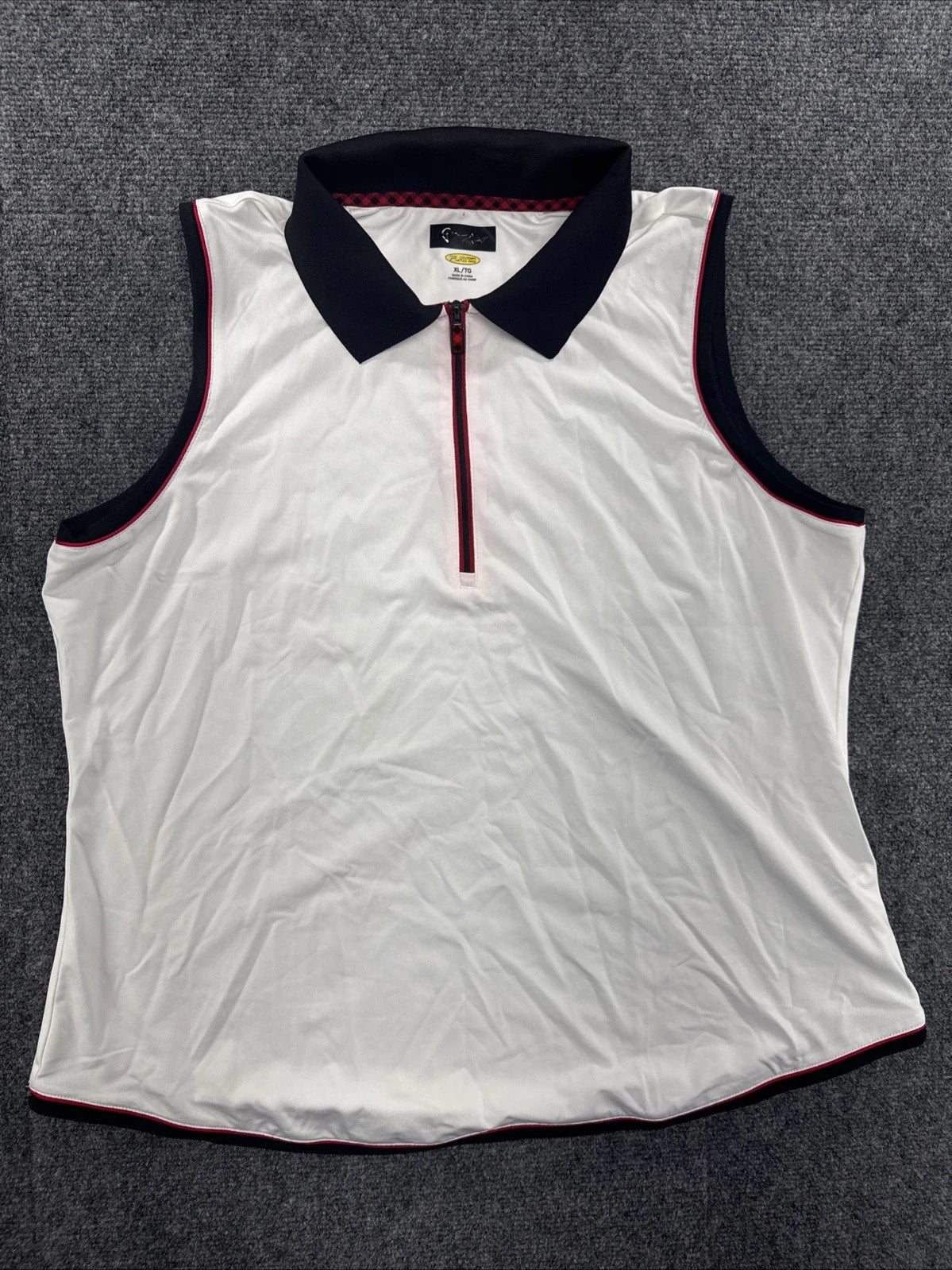 Greg Norman Play Dry Sleeveless Golf Polo White Black Red Women’s XL