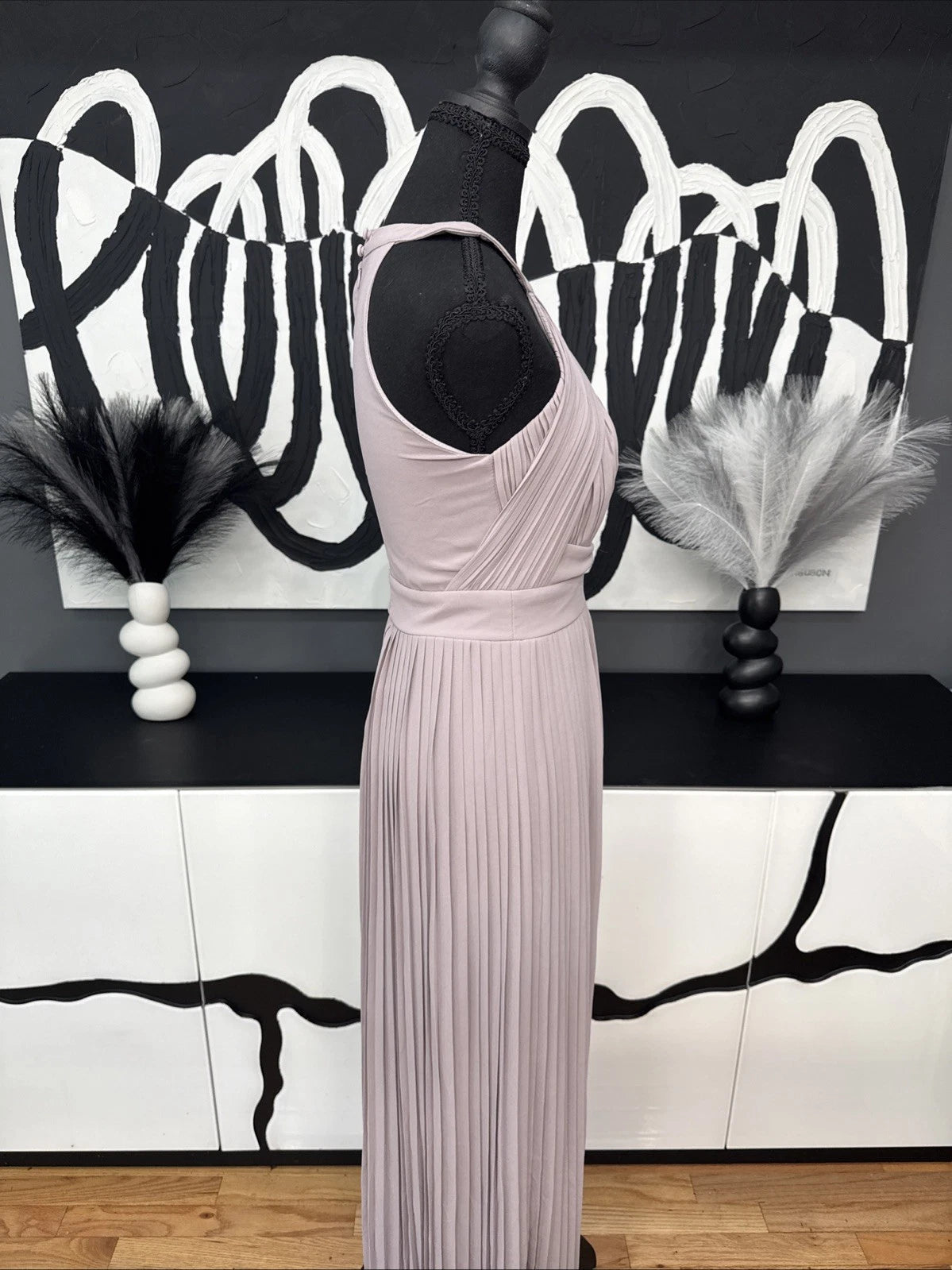 TFNC London Blush Pink Pleated Maxi Dress Women's 8 Halter Bridesmaid