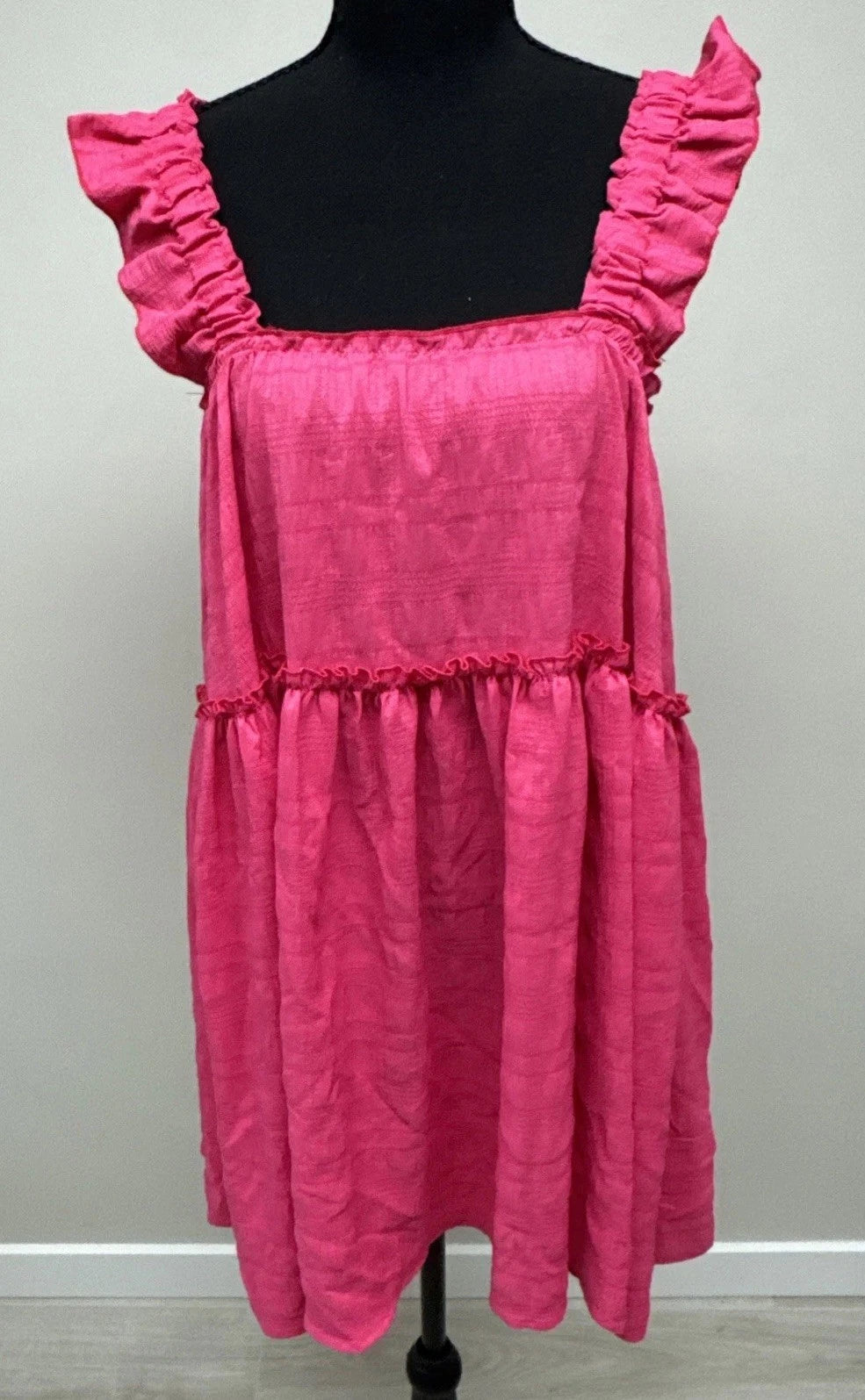 SHEIN Pink Ruffle Strap Babydoll Mini Dress Women’s Small US 4 Cottagecore