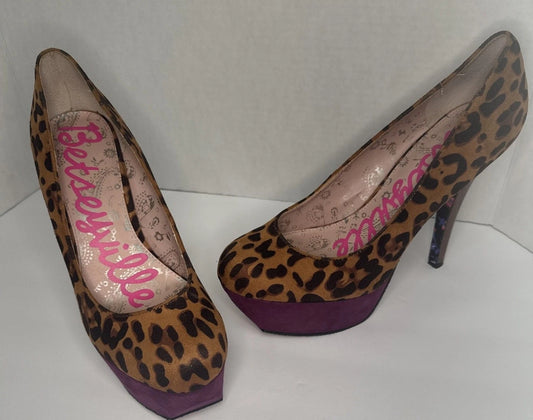Betseyville Betsey Johnson Leopard Platform Pumps Womens 8 Purple Y2K Heels