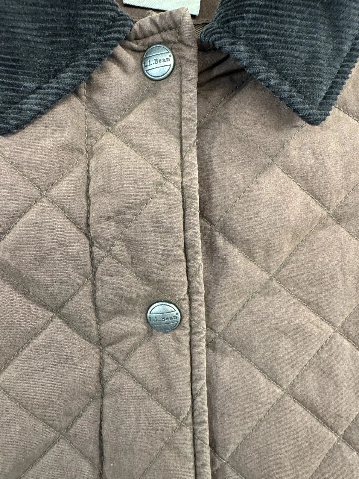 L.L.Bean Women's Quilted Barn Jacket Brown Corduroy Collar Snap Front Size S