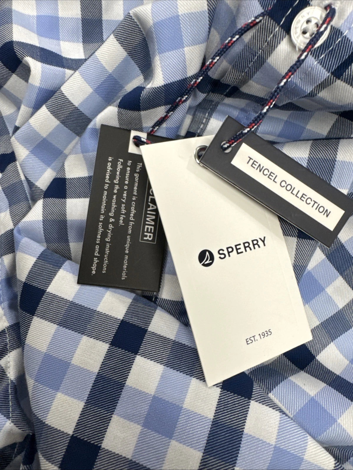 Sperry Premium Apparel Shirt Mens S Blue White Plaid Long Sleeve NWT SP7156