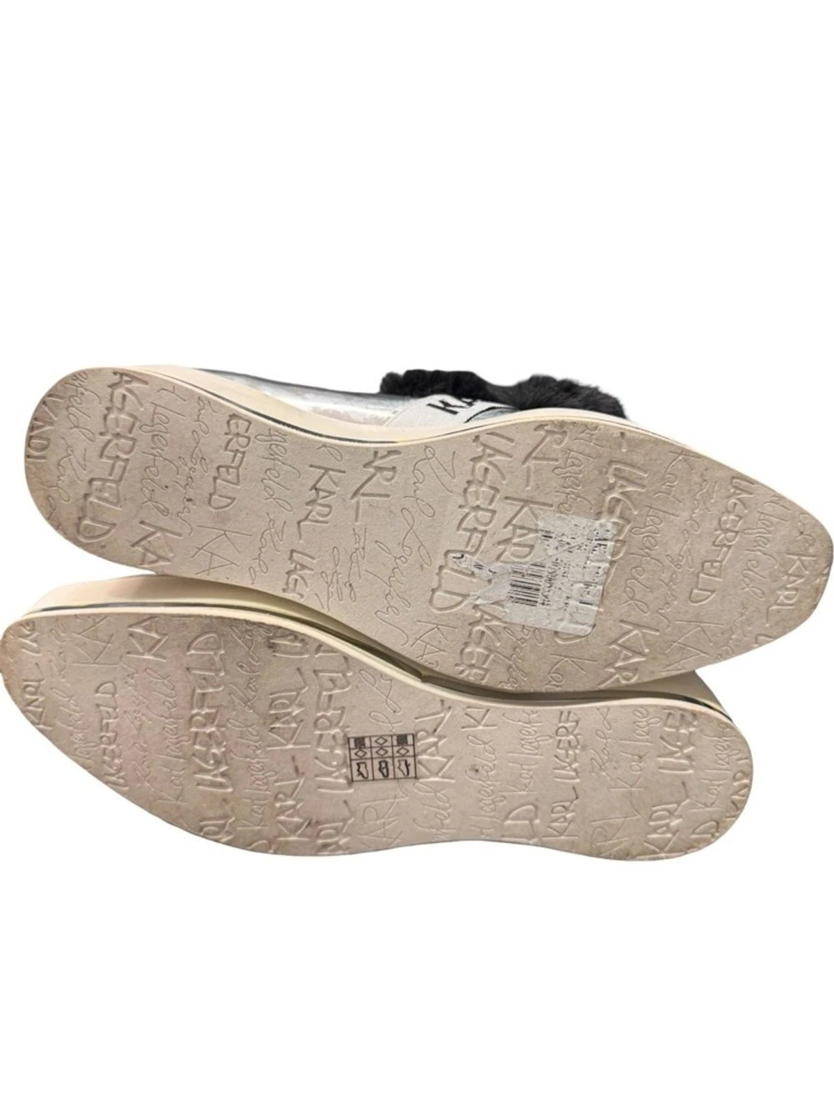 Karl Lagerfeld Paris Birdie Sneaker Mule Women's 8 Silver Fur Platform Slip On