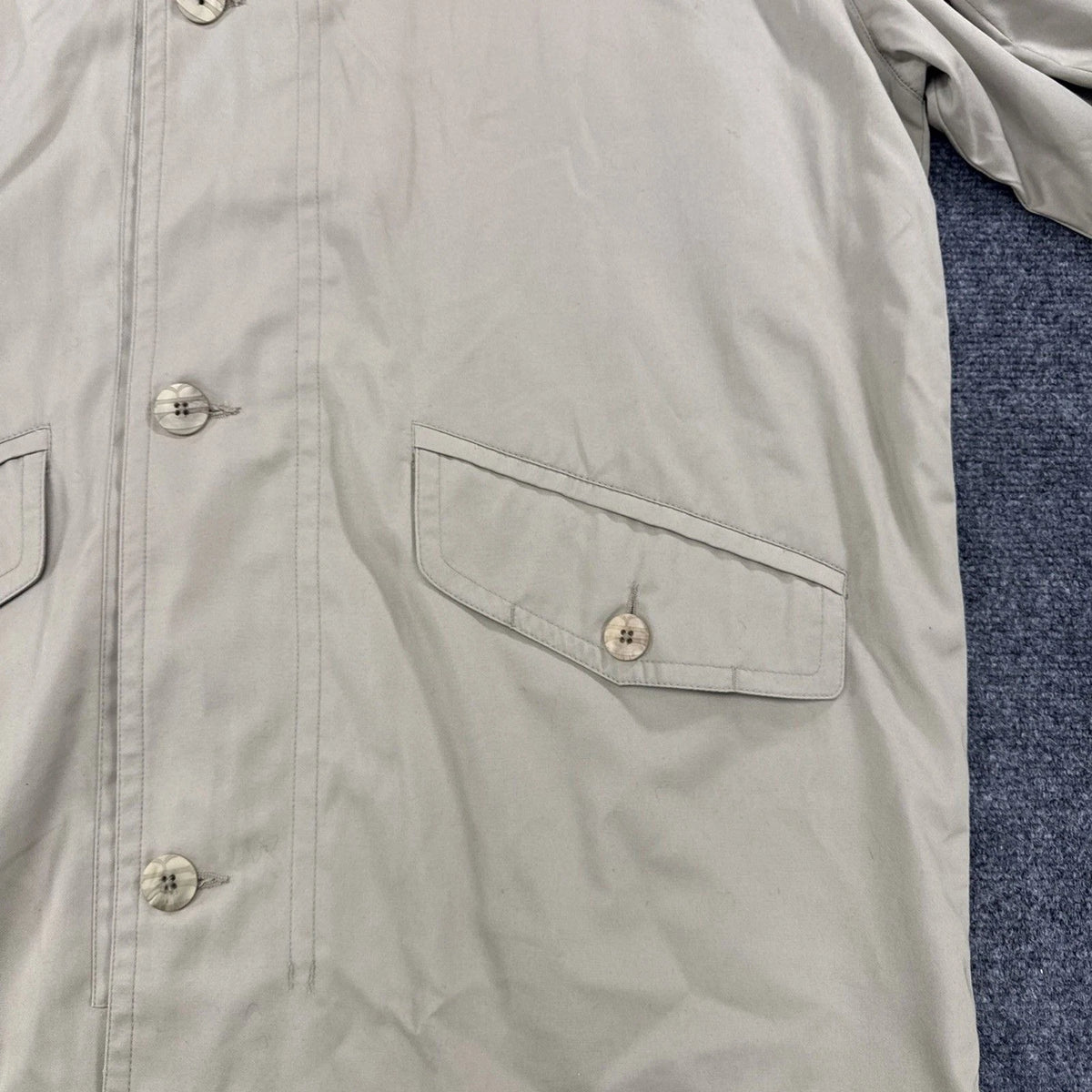 Vintage Geoffrey Beene Trench Coat Men's L Beige Cotton Blend Car Coat EUC