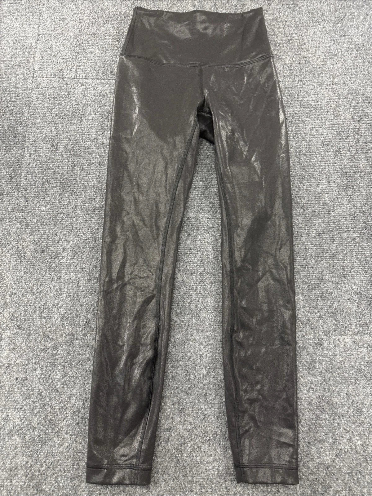 Lululemon Wunder Under Shine Leggings Women's 2 Black High Rise Foil EUC