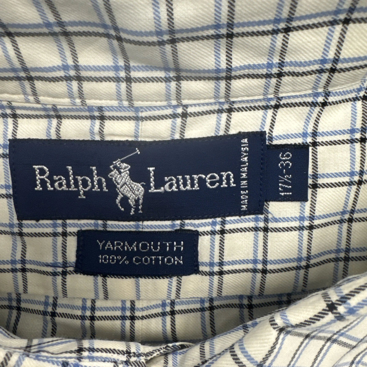 Polo Ralph Lauren Yarmouth Button Down Shirt White Blue Check 17 36 Cotton