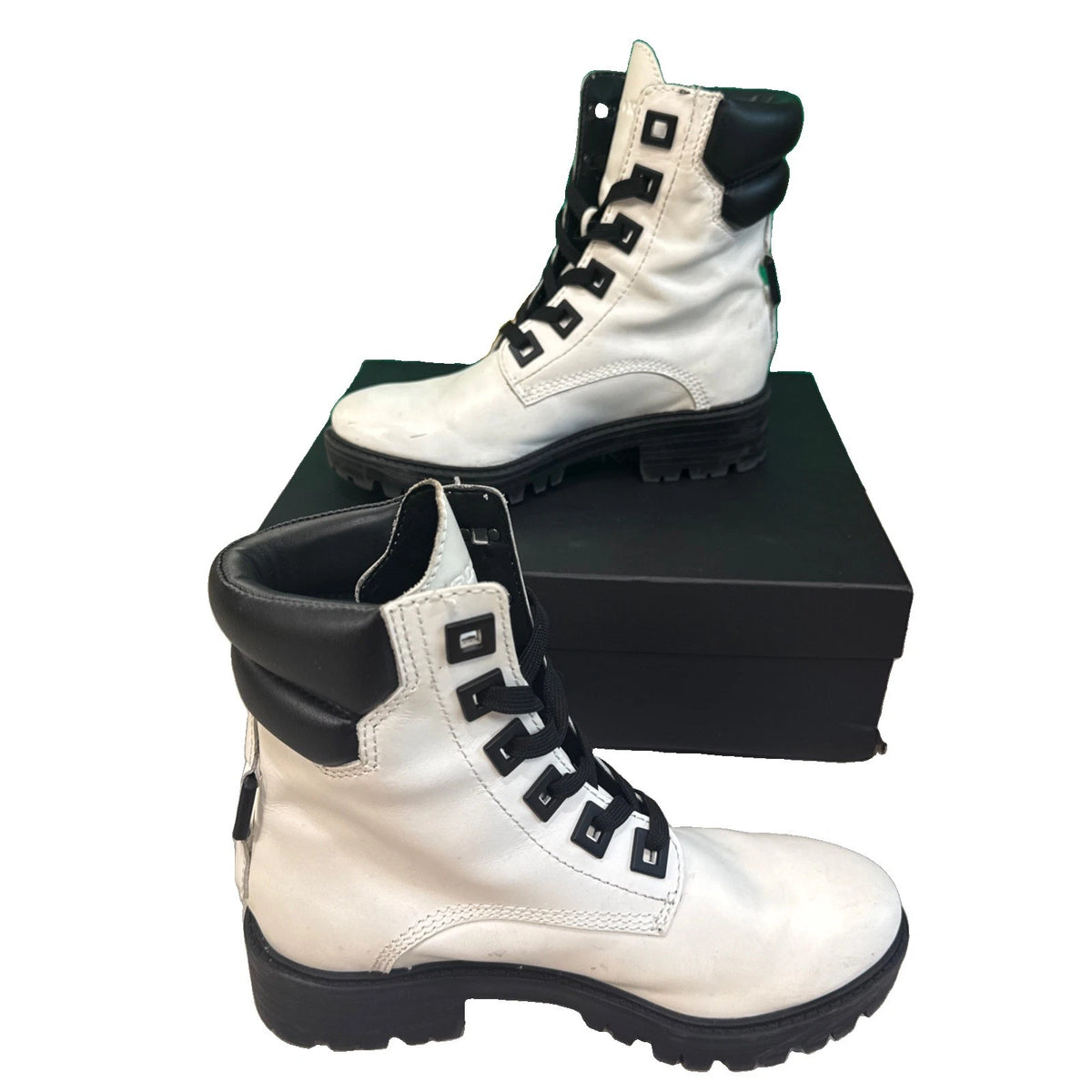 Kendall + Kylie East White Leather Combat Boots Women’s Size 7M w/ Box