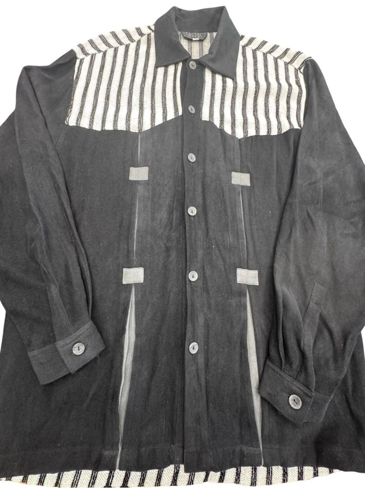 Boogie Boogie Italy Mens M Black Striped Knit Shirt Jacket Vintage Y2K