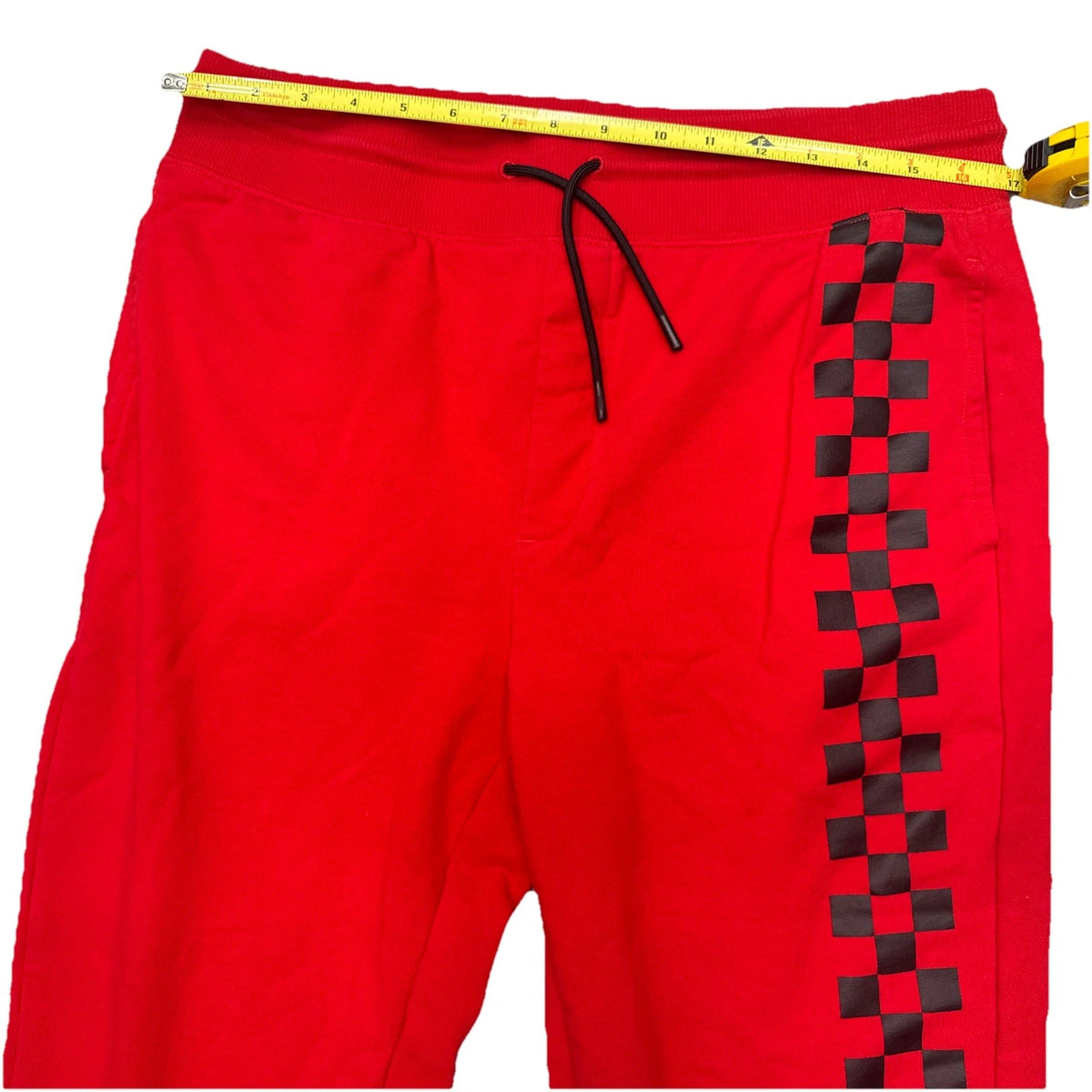 Hugo Boss Mens Large Red Black Checkered Logo Jogger Pants Athleisure