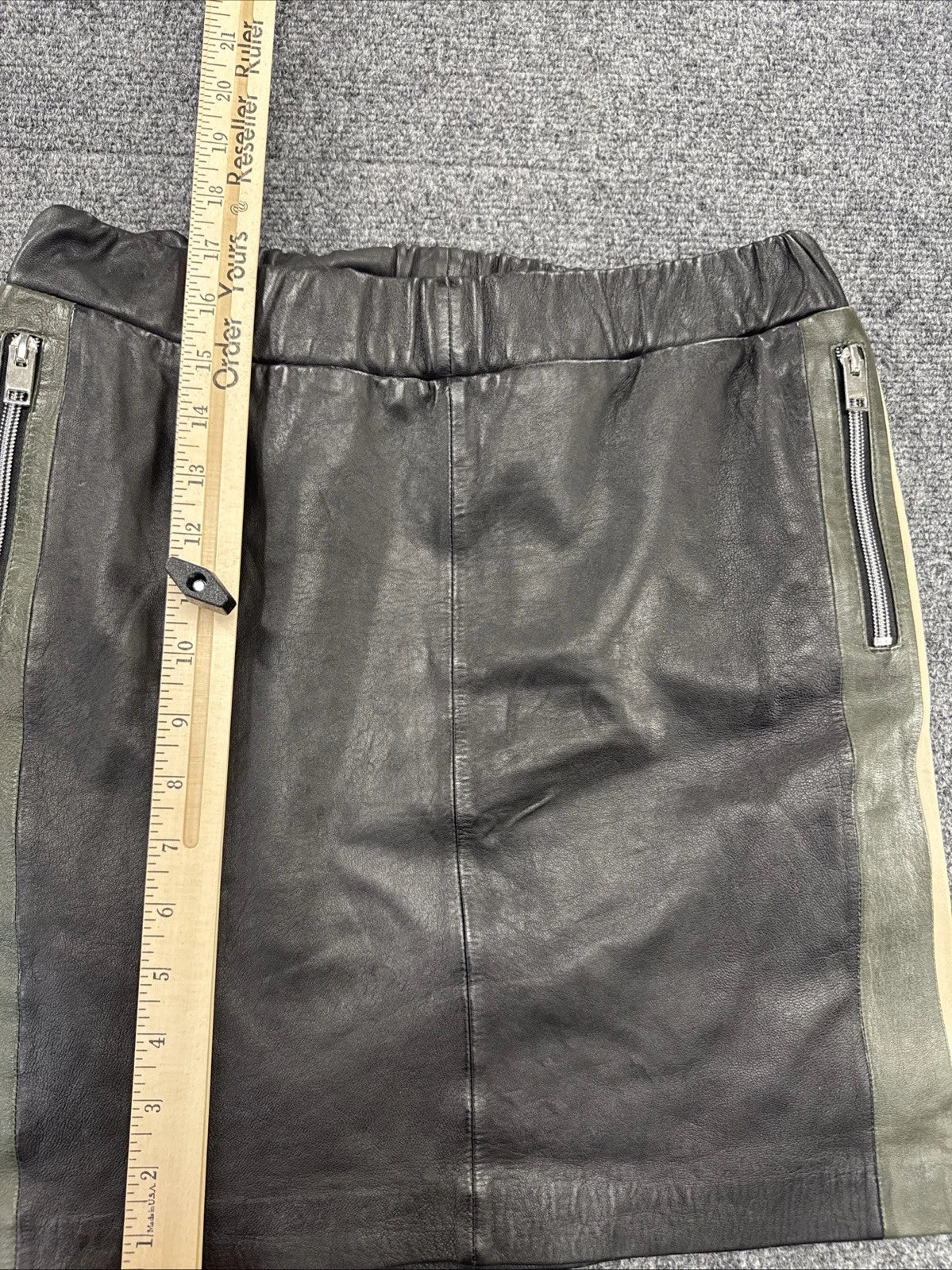 Mauritius Genuine Leather Mini Skirt Womens S Black Olive Tan Colorblock Zip