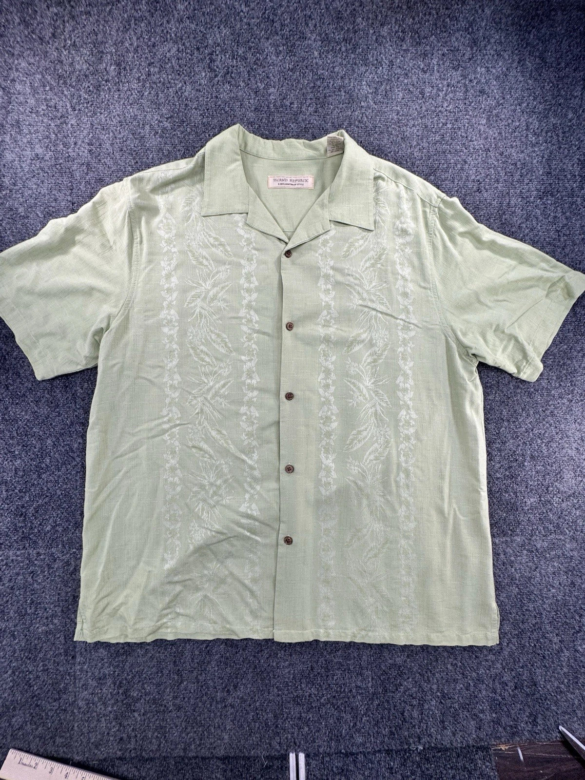 Island Republic Men's Green Floral Silk Short Sleeve Camp Shirt 2XL Pre-Owned