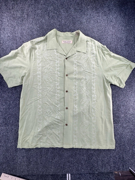 Island Republic Men's Green Floral Silk Short Sleeve Camp Shirt 2XL Pre-Owned