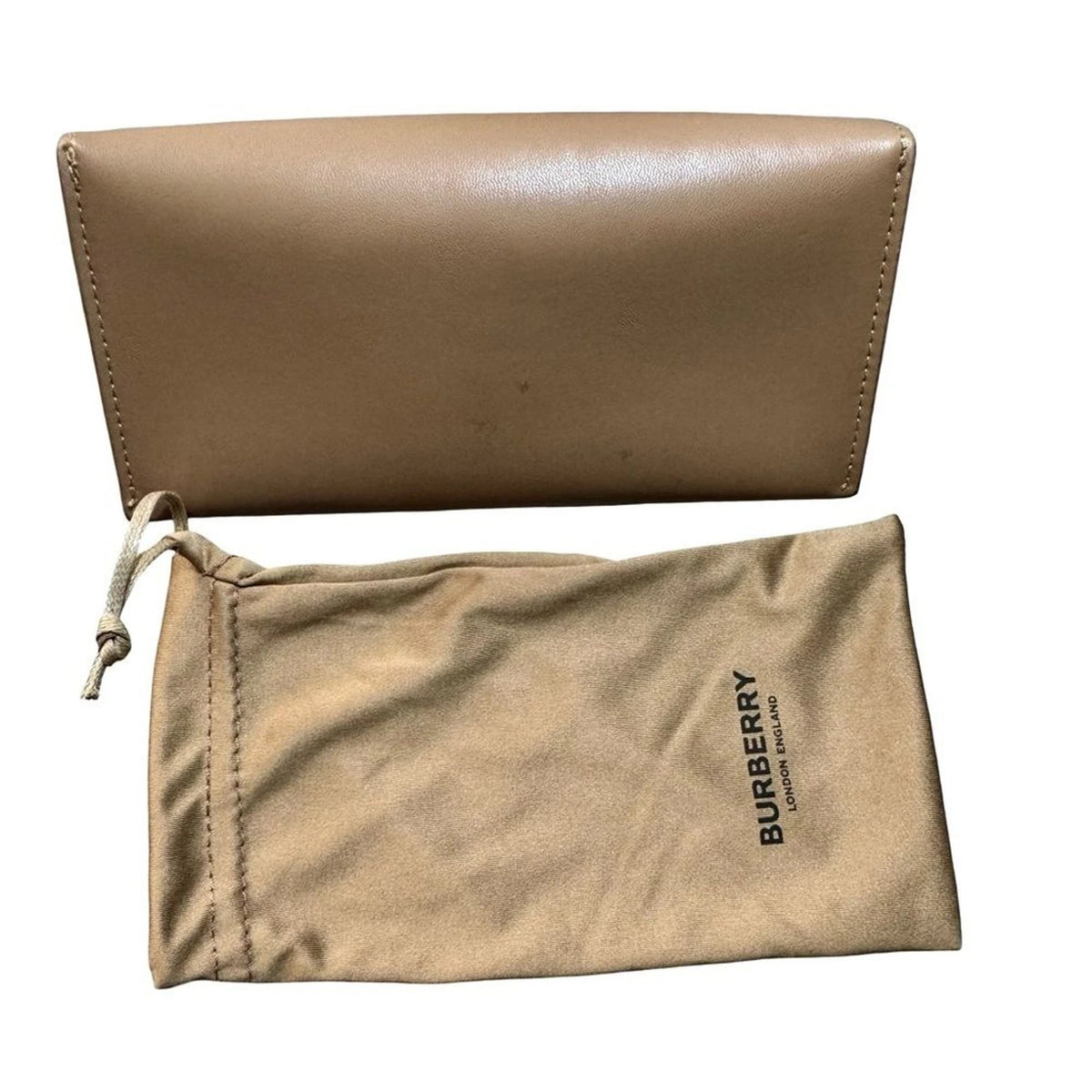 Burberry Tan Leather Eyeglass Sunglasses Case with Dust Bag Authentic