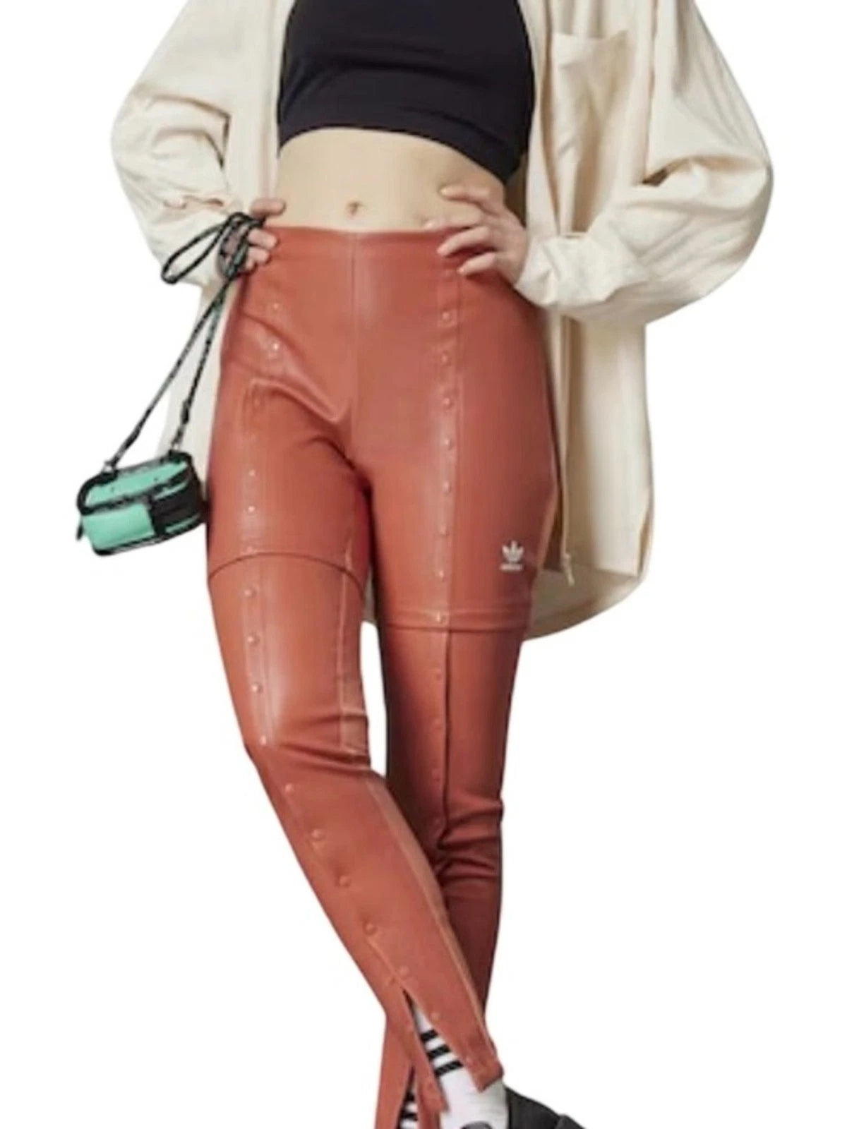 adidas Always Original Women’s XS Faux Leather Snap Pants HC3029 NWT