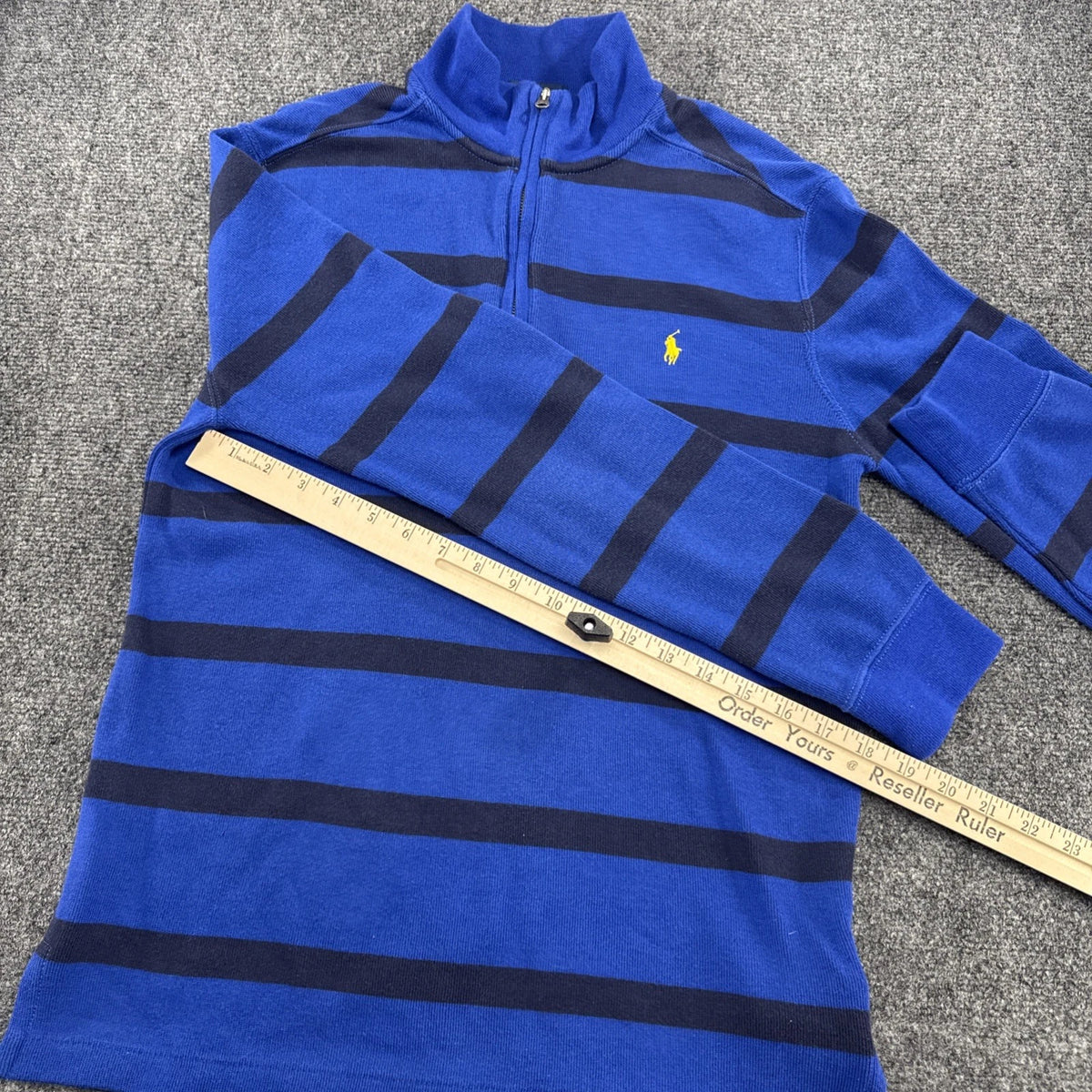 Polo Ralph Lauren Boys XL 18-20 Blue Navy Stripe Quarter Zip Pullover Pony