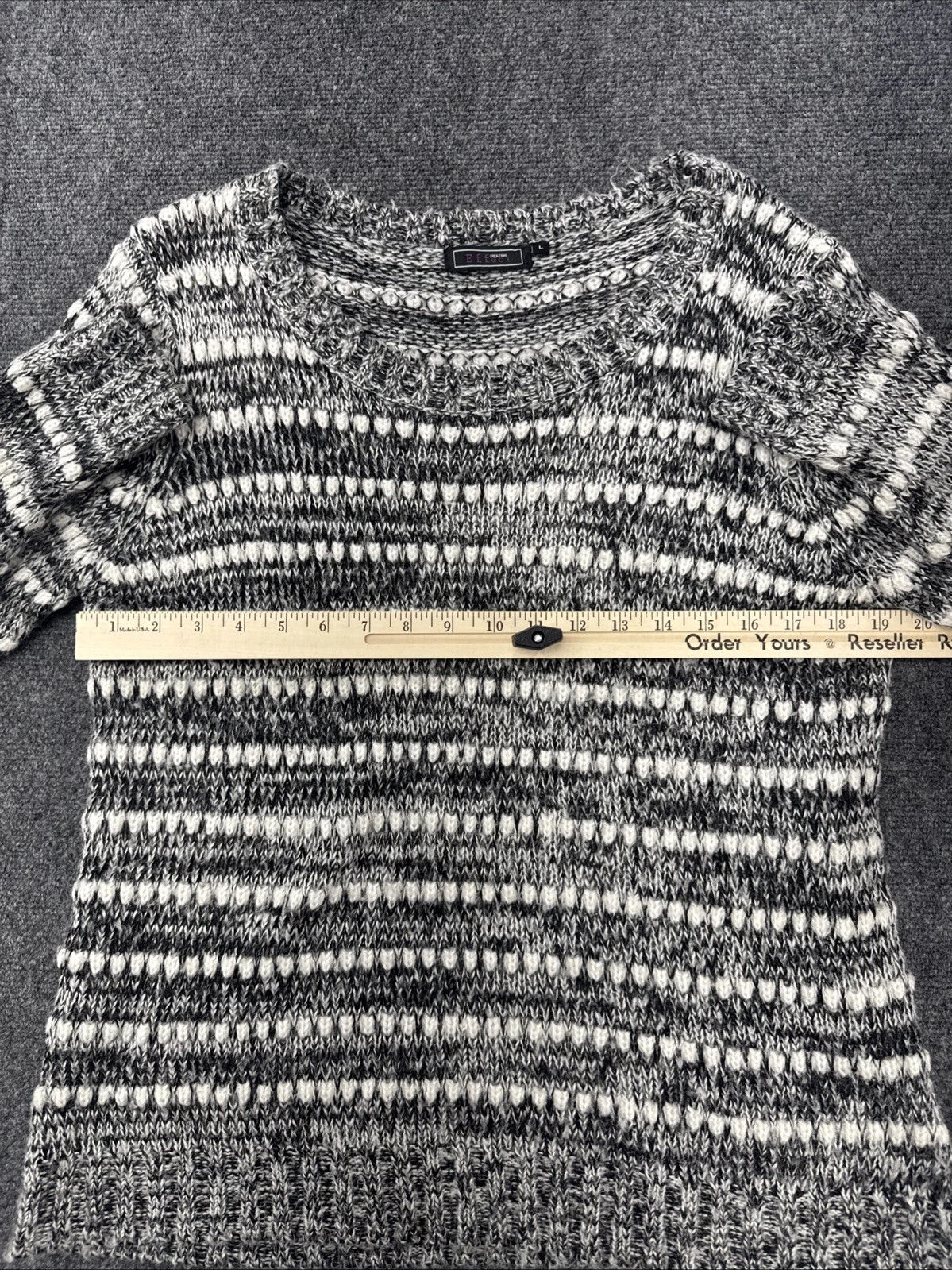 Effeci Marled Chunky Knit Sweater Gray White Crewneck Women's Large Cozy