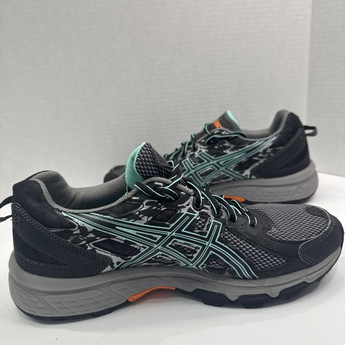 ASICS Gel Venture 6 Women's 9 Black Teal Orange Trail Shoes T7G6Q