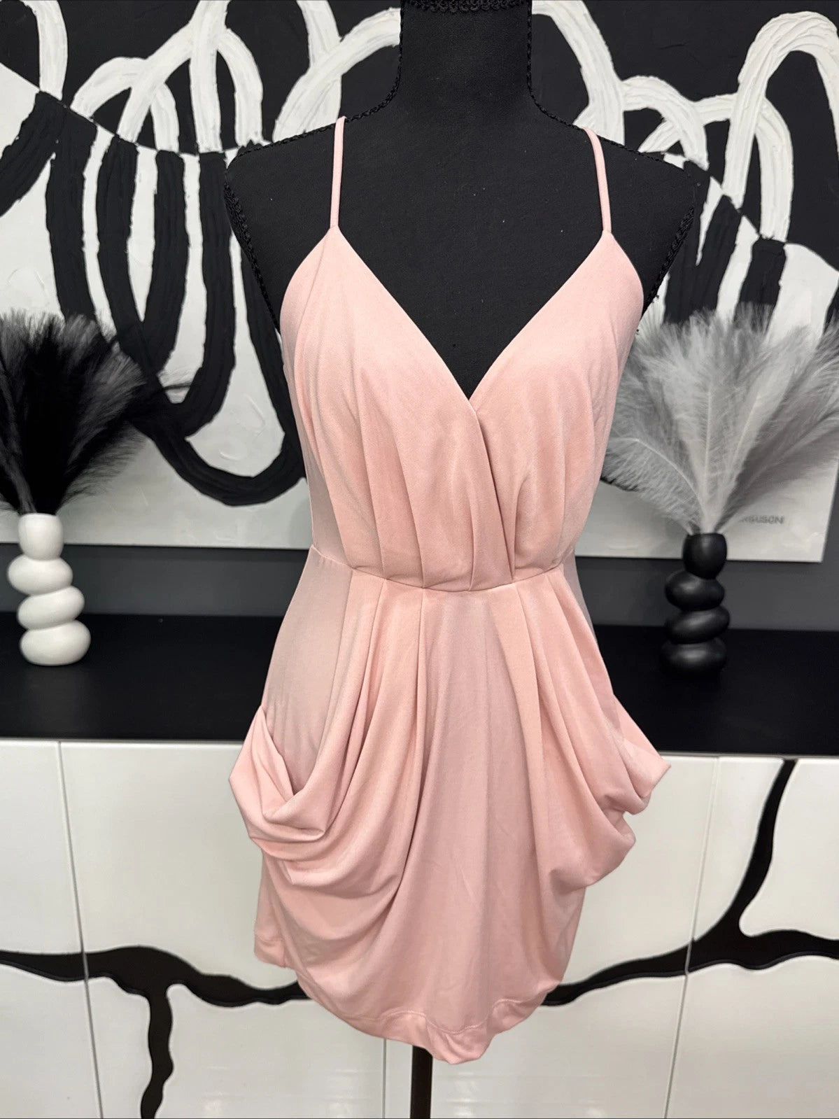 BCBGeneration Pink Rose Draped Mini Dress XS NWT Spaghetti Strap Cocktail