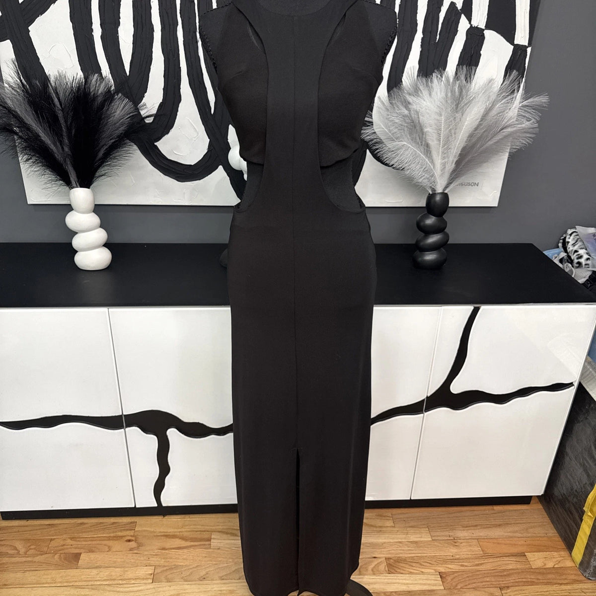 Sans Souci Black Cutout Maxi Dress Women's XS Sleeveless Bodycon Evening