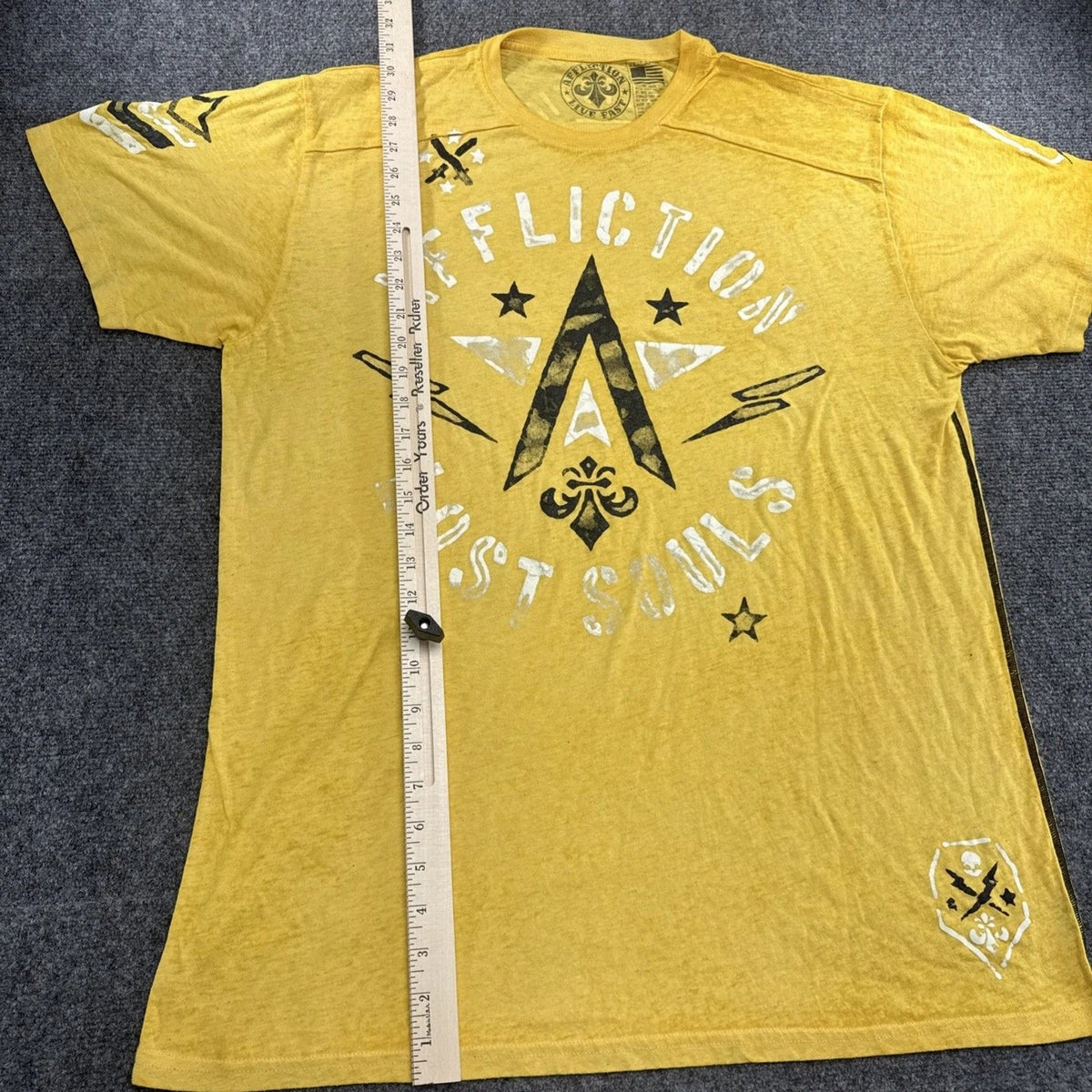 Affliction Lost Souls Men's XXL Yellow Graphic Biker Y2K T-Shirt