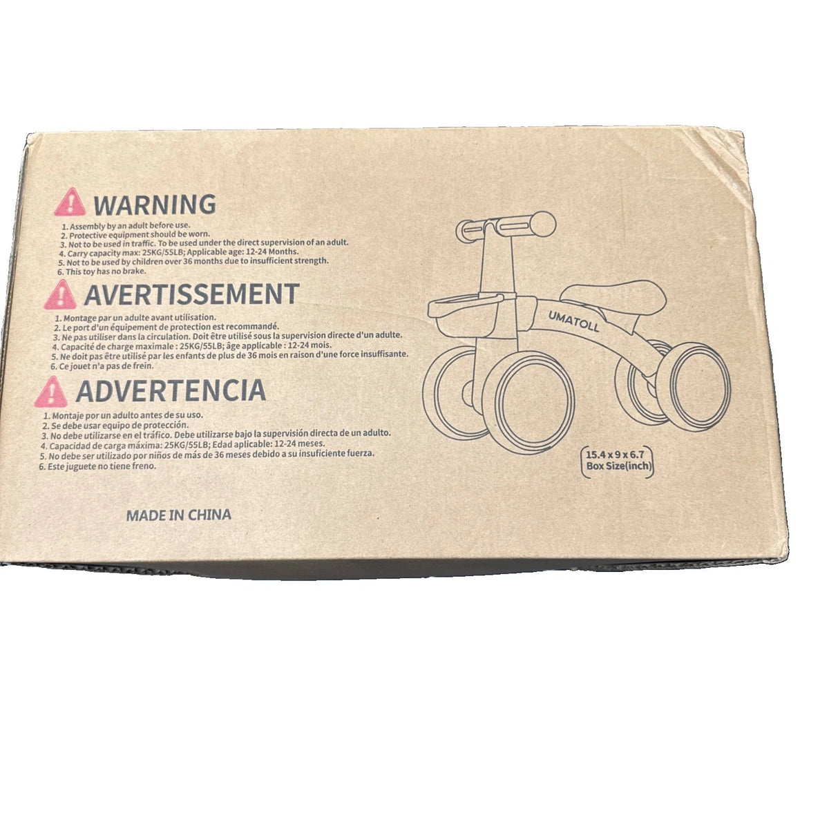 UMATOLL Pink Toddler Balance Bike 12-24 Months BNIB No Pedals Ride On