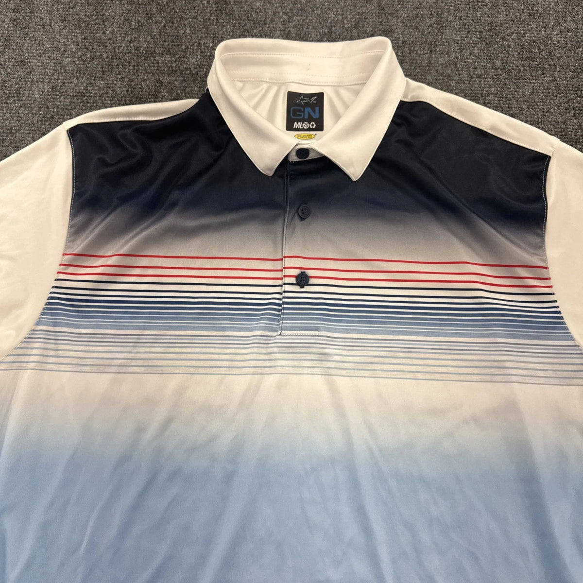 Greg Norman ML75 Ventana Canyon Golf Polo Men’s L PlayDry White Blue Stripe
