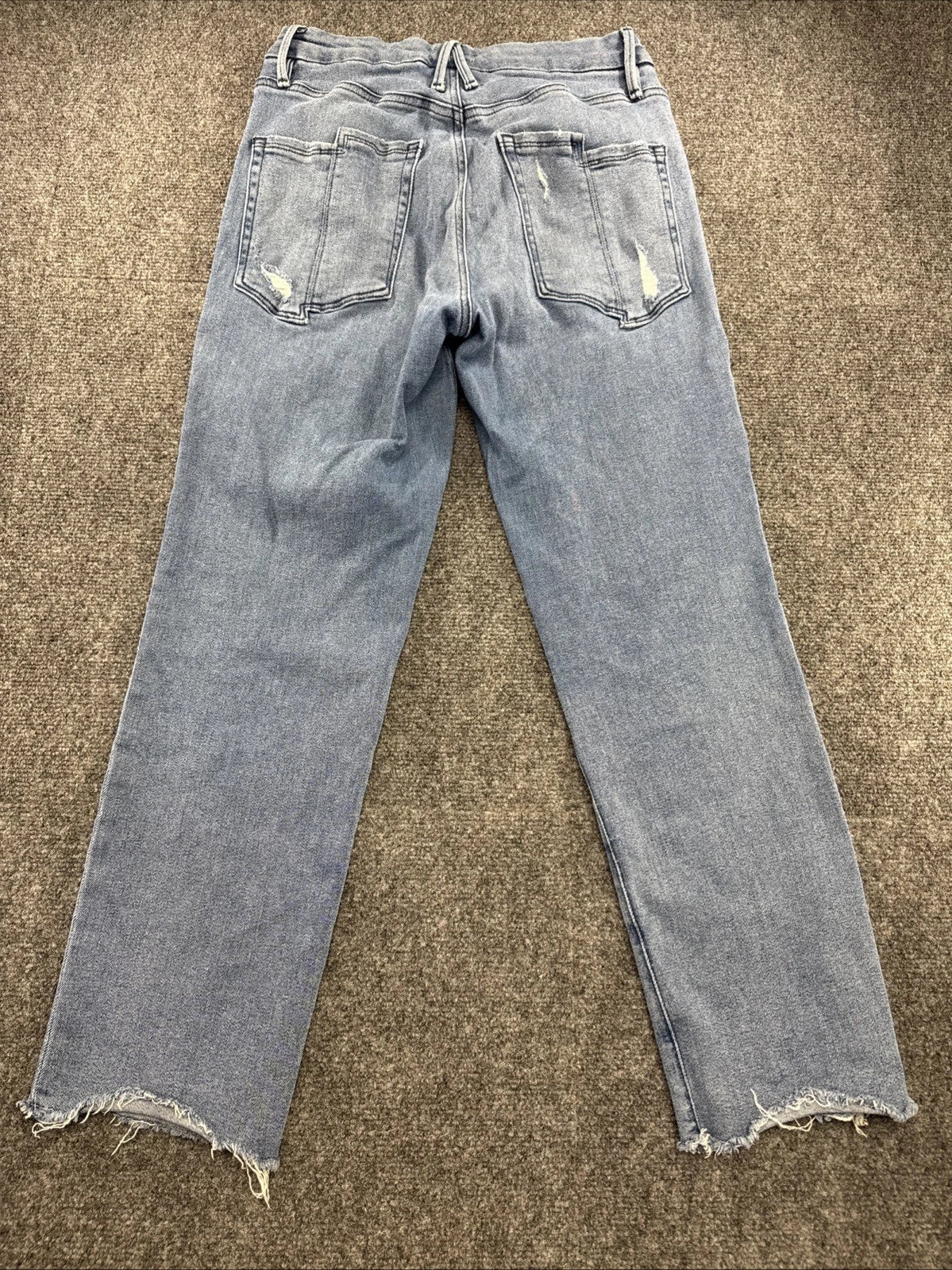 Good American Good Legs Straight Jeans Womens 10/30 Light Wash Raw Hem Stretch