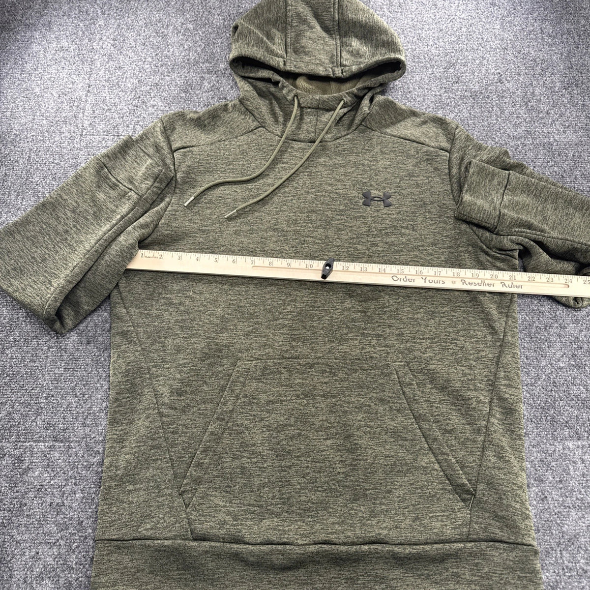 Under Armour Hoodie Mens M Olive Green Heather Loose Fit Fleece Pullover Logo