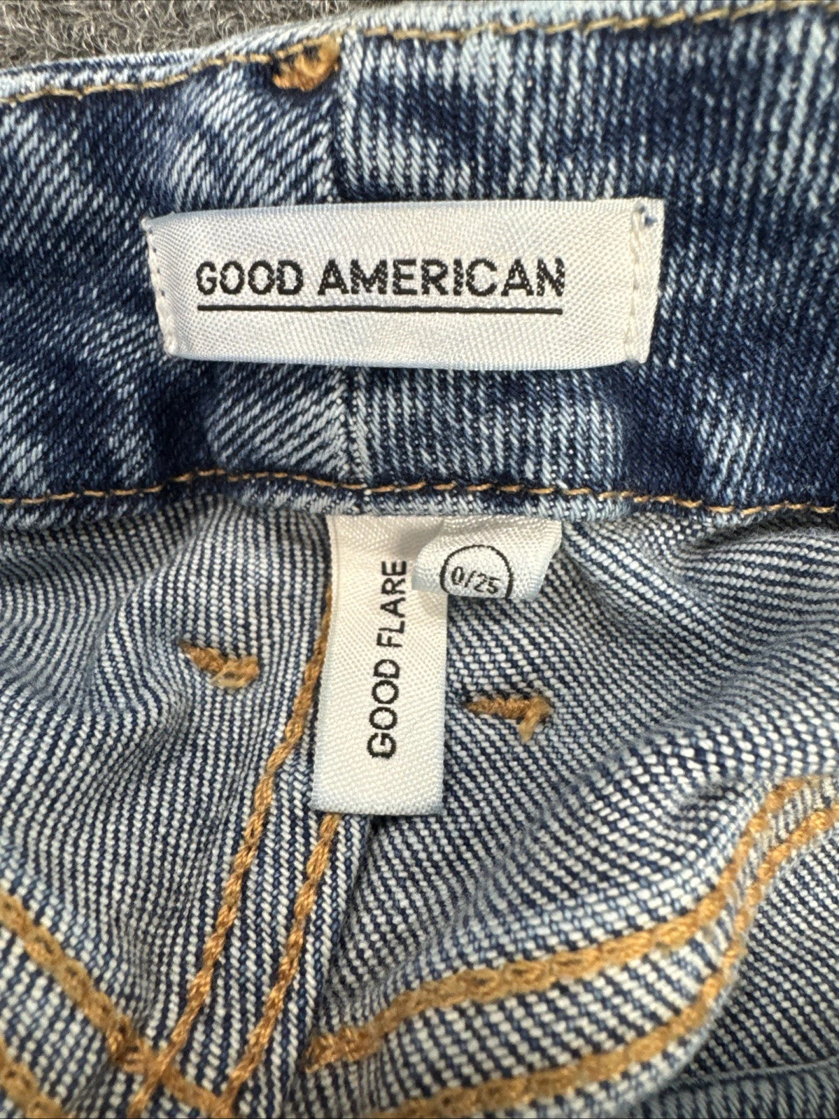 Good American Good Flare Jeans Womens 0 25 High Rise Blue Raw Hem GFH127T