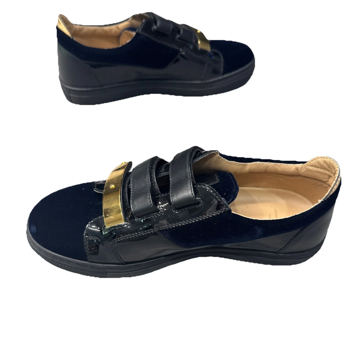Giuseppe Zanotti Coby Sneakers Women EU 38 Navy Velvet Patent Leather Italy